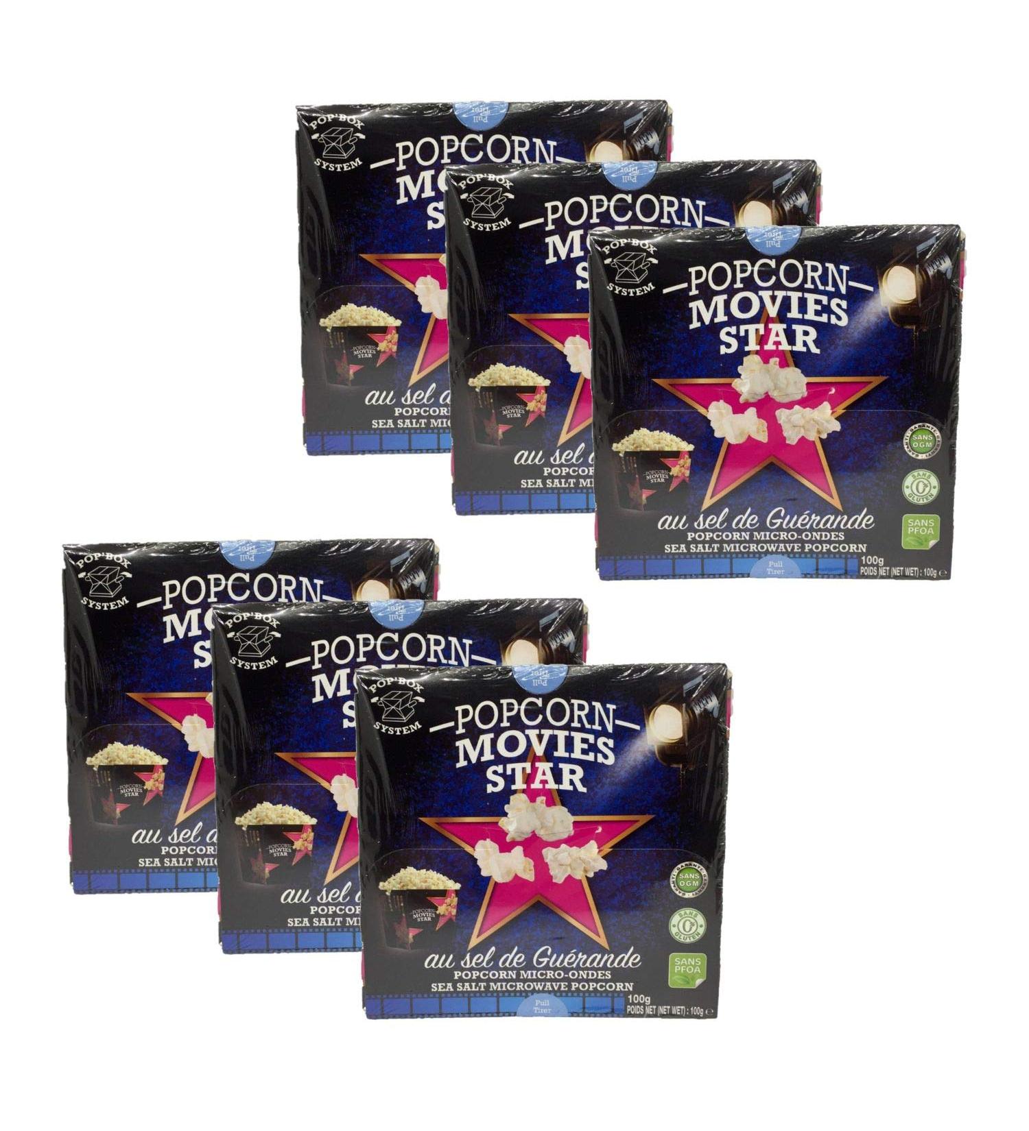 Set of 6 Popcorn Salt of Guérande Microwaves – Movies Star – Box 100 g