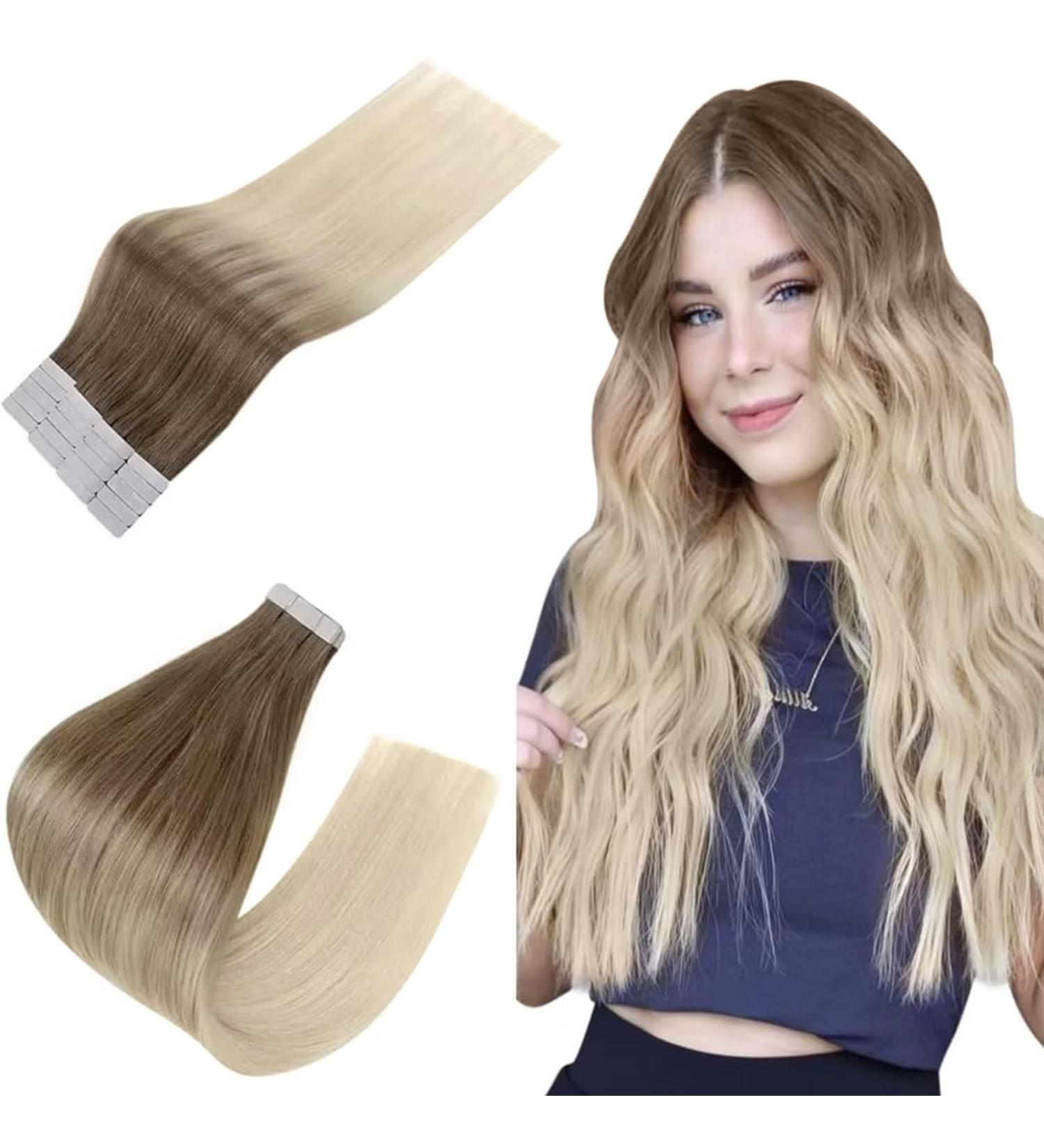 Easyouth Ombre Tape in Human Hair Extensions 20 Brown to Blonde Balayage 20Pcs #8/60 - Buy Online on GoSupps.com