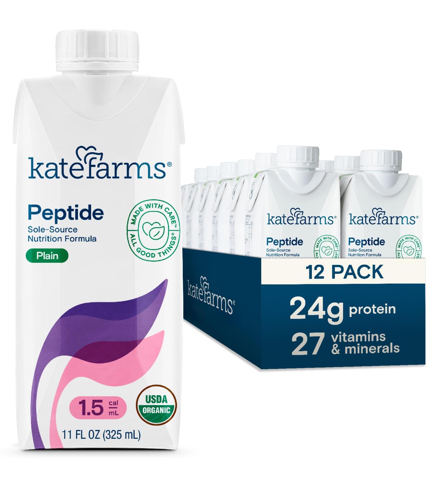 KATE FARMS Organic Adult Peptide 1.5 Formula - Hydrolyzed Plant-Based Nutrition for Oral & Tube Feeding | 12 Pack - 11 Fl Oz Each | Ideal for International Shipping - Buy Online on GoSupps.com