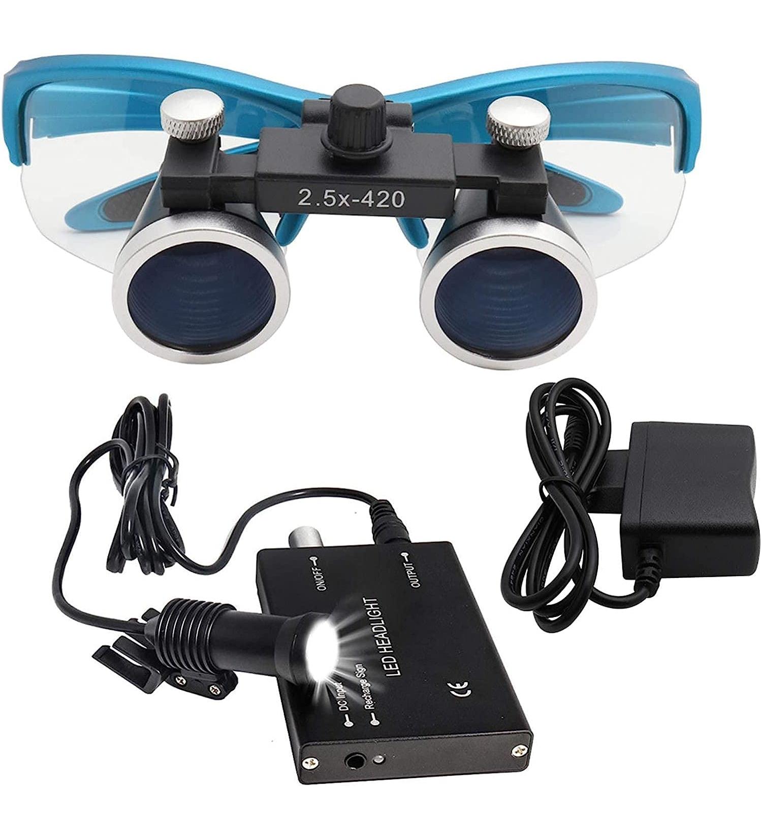 Magnifier with Light 420mm Dental Magnifier 5W LED Headlight Magnifier Surgical Magnifying Lens Light Blue 2.5X