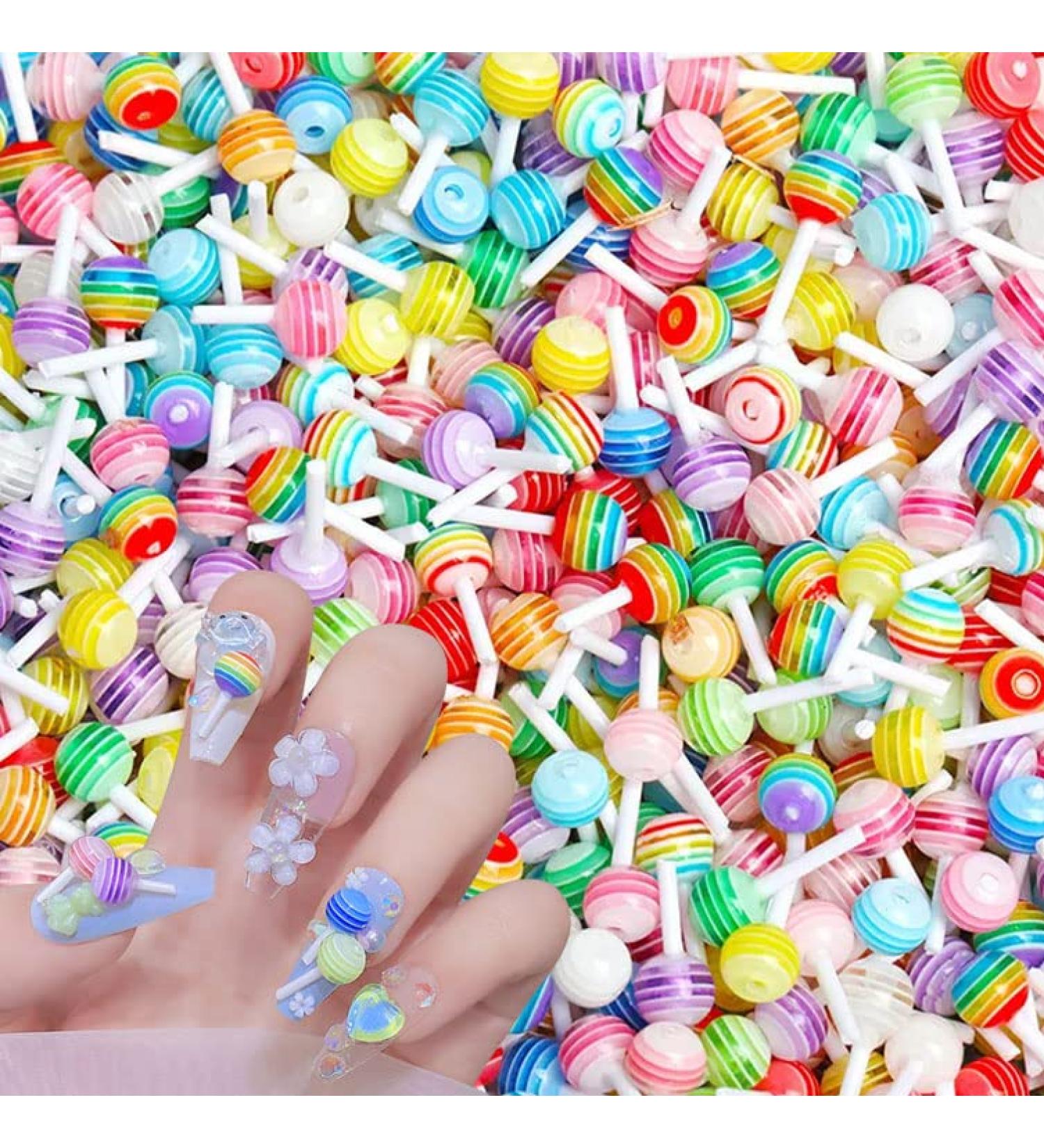 Lollipop Nail Art Decorations - 100PCS 3D Resin Candy Charms for DIY Nail & Slime Crafts - Buy Online on GoSupps.com