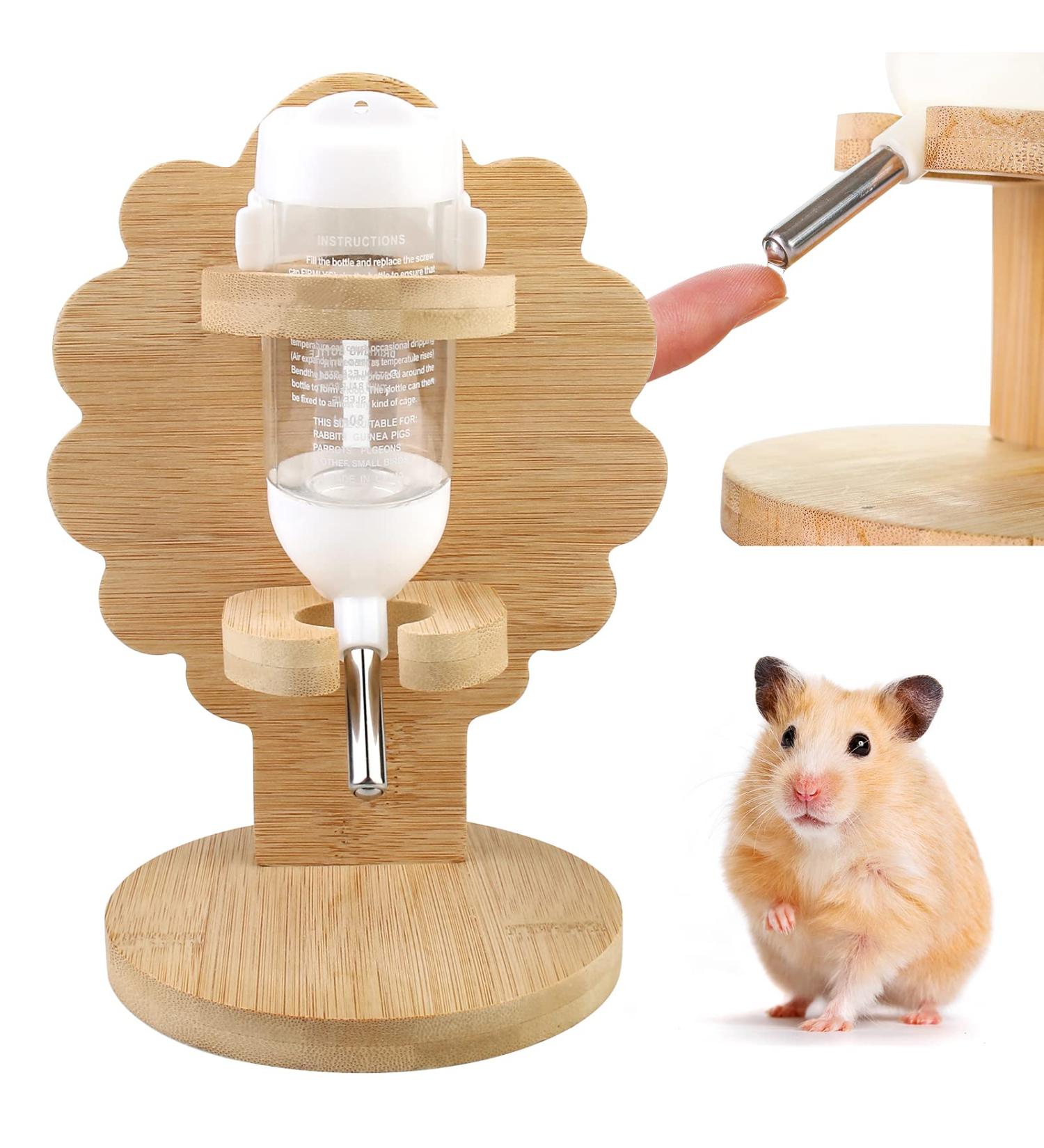 Hamster Water Bottle with Stand Adjustable Wooden Small Animal Water Dispenser Stand Free Standing Small Animal Water Bottle Hamster Water Dispenser with Stand for Small Animals (80ml) - Buy Online on GoSupps.com