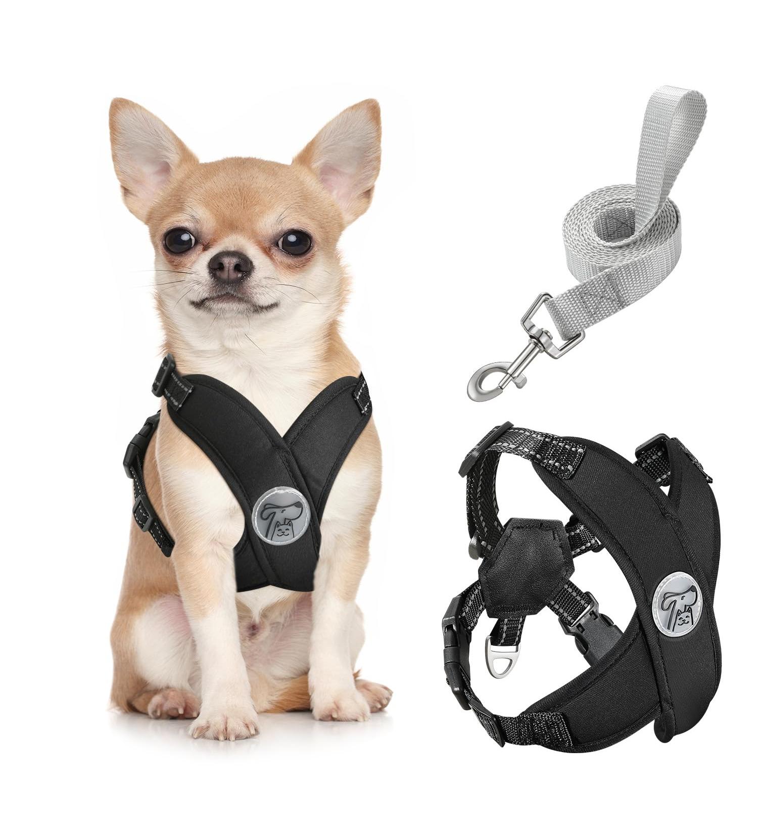 Pawaboo Dog Harness & Leash Set | X-Frame Adjustable Anti-Train Vest for Small & Medium Dogs - Breathable & Comfortable (S Black) - Buy Online on GoSupps.com
