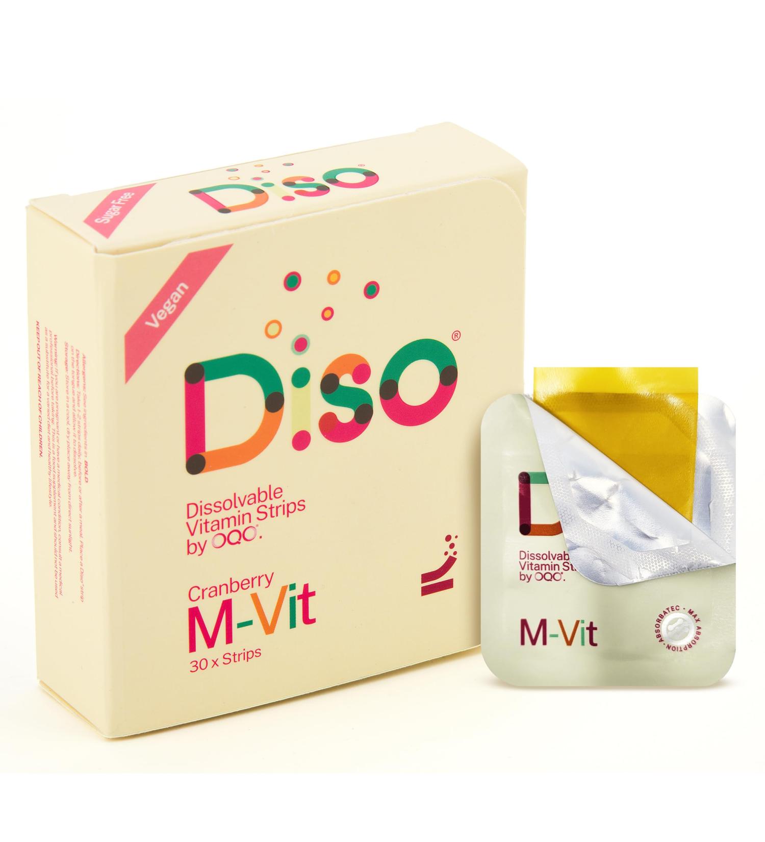 OQO Diso Dissolvable M-VIT Strips - Box of 30 | Vegan Multi-Vitamins for Overall Health | Gluten-Free & Maximum Absorption | Cranberry Flavor - Buy Online on GoSupps.com