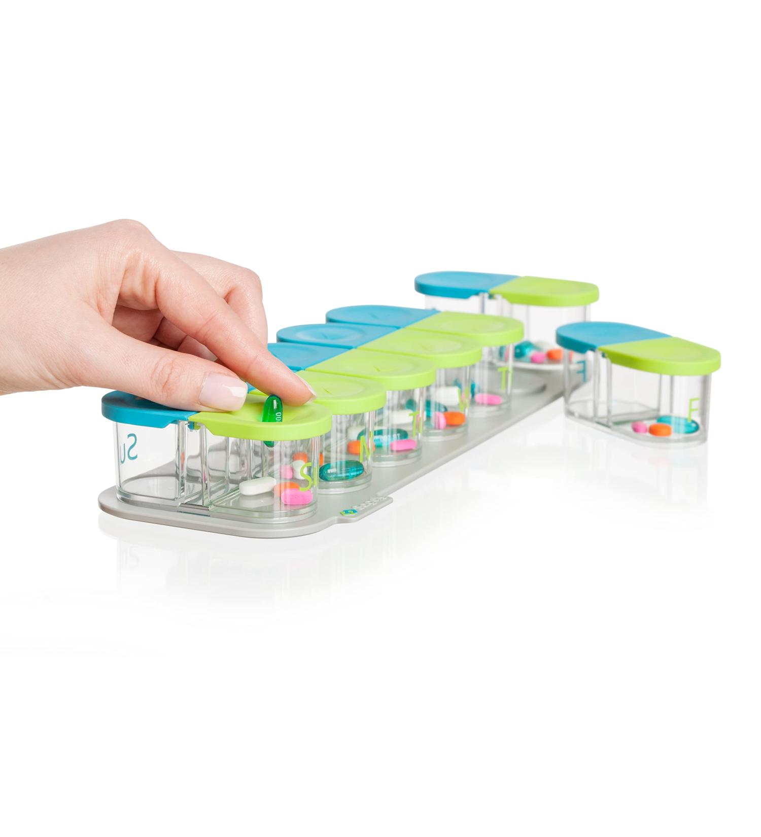 Sagely Smart XL Weekly Pill Organizer - AM/PM Twice a Day Pill Box with Free Reminder App - 7 Day Travel Containers - Blue/Green - Buy Online on GoSupps.com