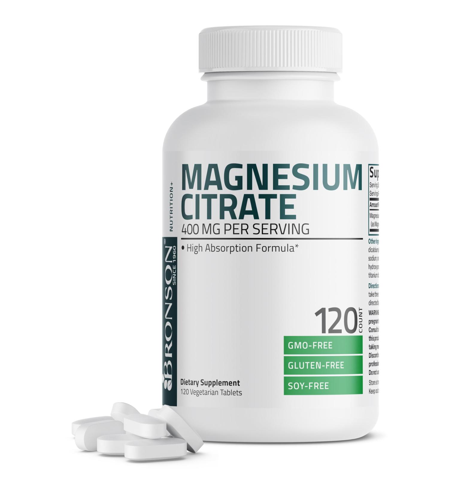 Bronson Magnesium Citrate 400mg Per Serving High Absorption Formula Non-GMO, 120 Vegetarian Tablets 120 Count (Pack of 1) - Buy Online on GoSupps.com