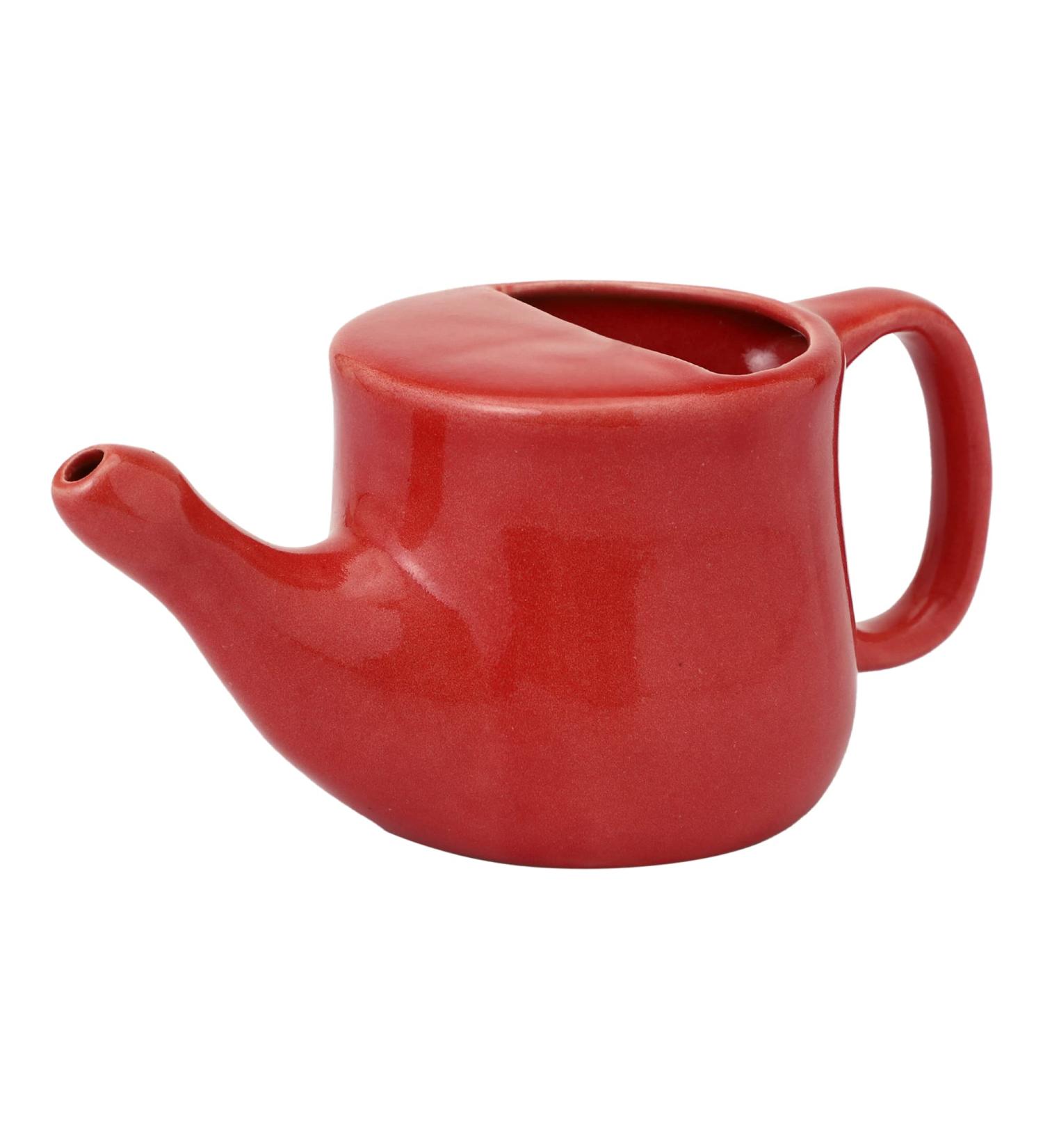 Spill-Proof Ceramic Neti Pot with 5 Sachet Neti Salt - Red Color | 250 ML Capacity - Buy Online on GoSupps.com