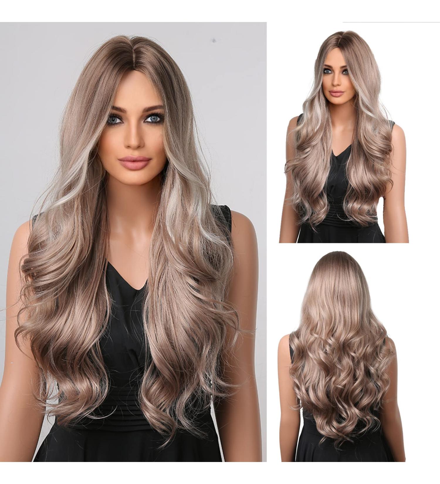 Esmee Long Wavy Ombre Brown to Ash Blonde Highlight Wig - 26 Inches | Heat Resistant Synthetic Hair for Daily Party & Cosplay - Buy Online on GoSupps.com