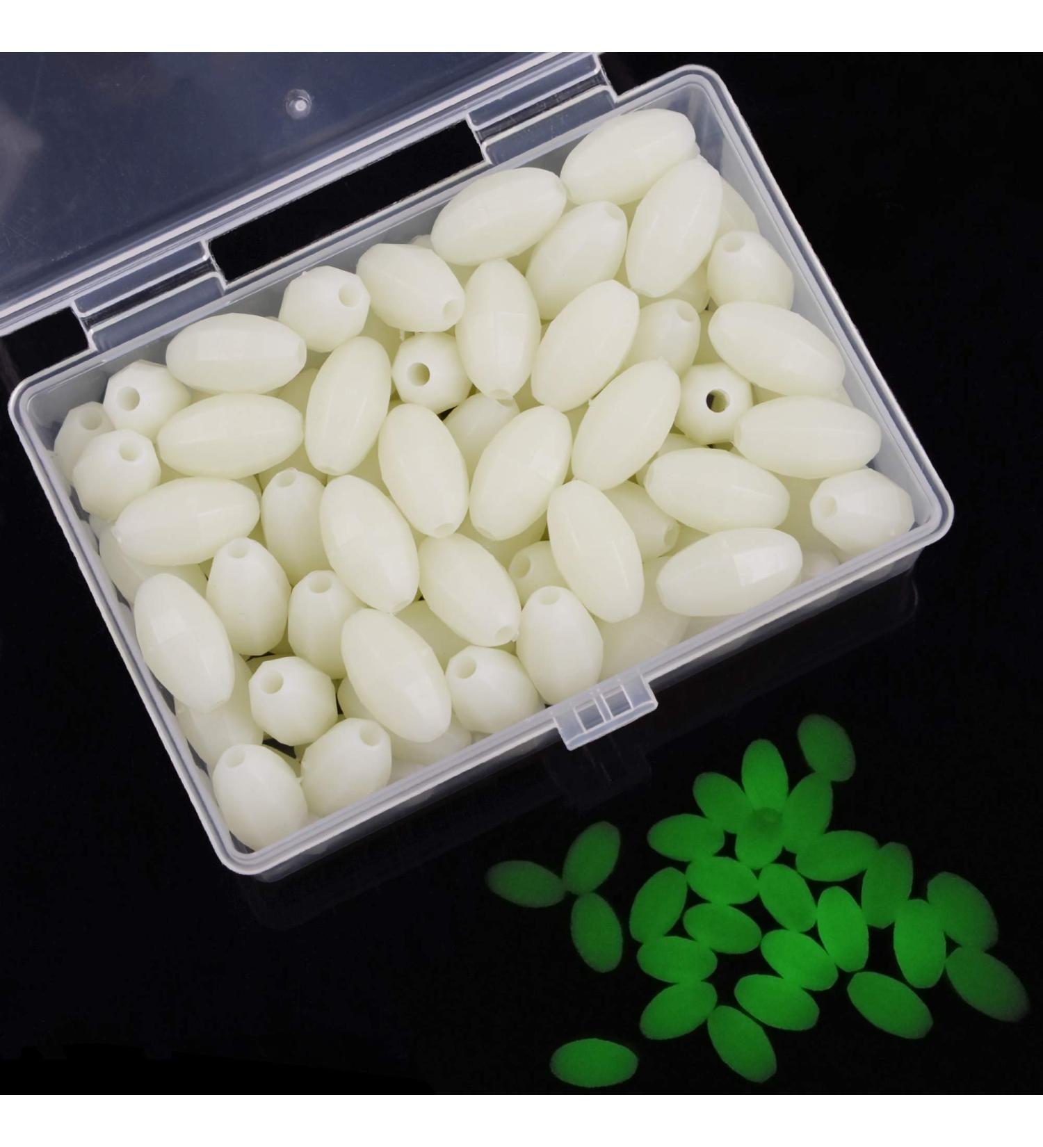 Orootl Glow Beads Fishing Saltwater - 100 Hard Plastic Light Beads | Green & White Oval EI Pearls Bait Fishing Tools - Buy Online on GoSupps.com