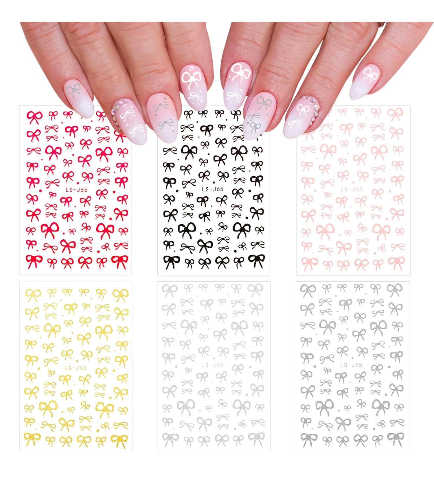 6 Sheets Bow Nail Stickers for Women Self-Adhesive 3D Bowknot Nail Stickers Bow Nail Decals for Gel Nail Design Decoration Home Salon (6 Colors) - Buy Online on GoSupps.com