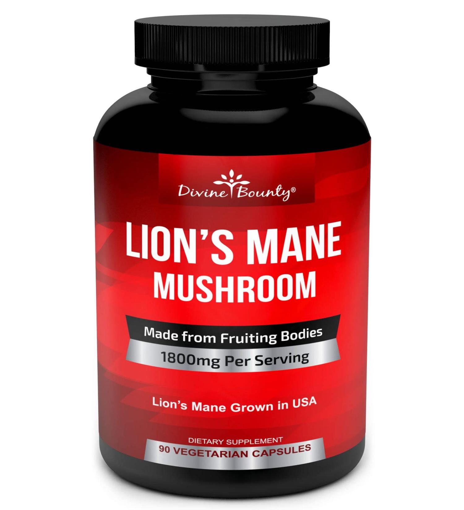 Organic Lions Mane Mushroom Capsules - 1800mg Strength - Brain & Immune Support - Non-GMO Extract Powder - Nootropic Supplement - 90 Vegetarian Caps - Buy Online on GoSupps.com