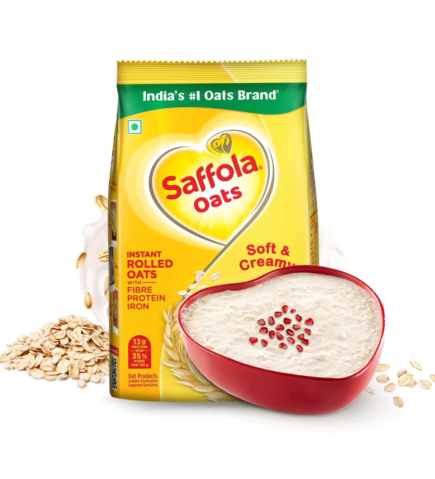  Saffola Saffola Oats instant rolled oats soft and creamy oats protein power iron and fiber nutritious cereals 200g - Buy Online on GoSupps.com