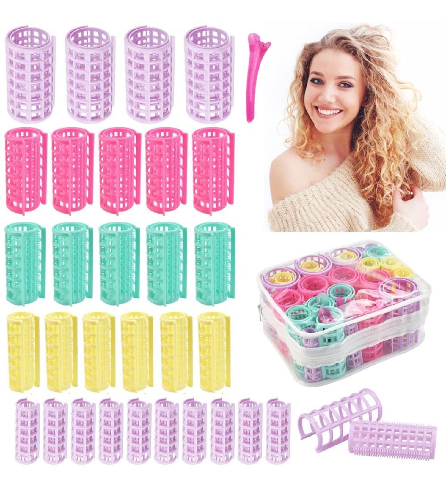 PERFETSELL 30 PCS Plastic Hair Rollers Curlers 5 Size Snap on Rollers No Heat Self Grip Hair Rollers for Short Long Hair DIY Salon Hairdressing Curlers with 5 Duckbill Clips for Barber Hair Dressing - Buy Online on GoSupps.com
