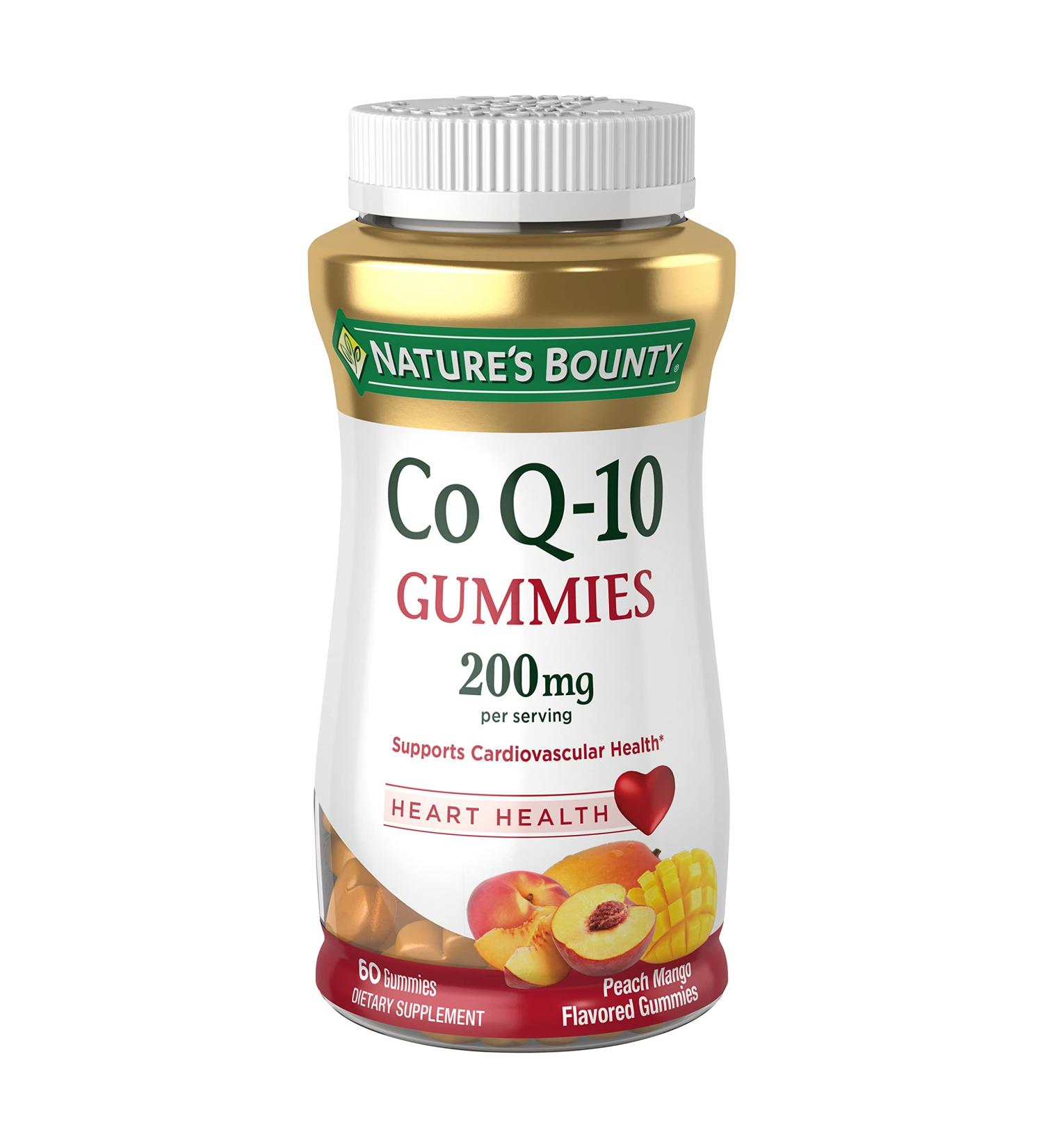 Natures Bounty CoQ10 Gummies - 200mg Peach Mango Flavor - 60 Count | Supports Heart Health - Buy Online on GoSupps.com