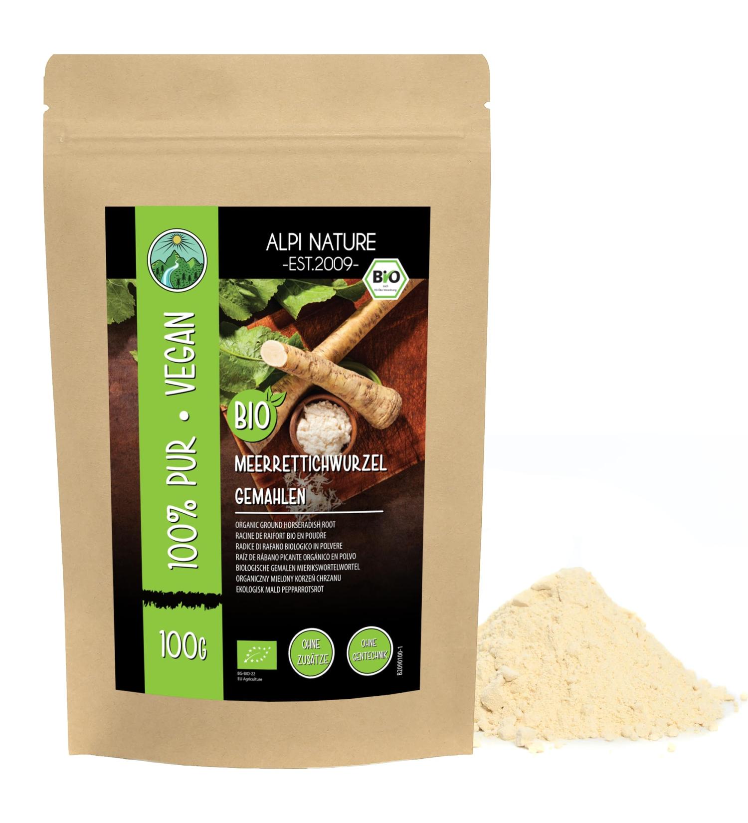 Buy Organic Horseradish Powder 100g - 100% Natural Vegan Additive-Free from Controlled Organic Cultivation - Buy Online on GoSupps.com