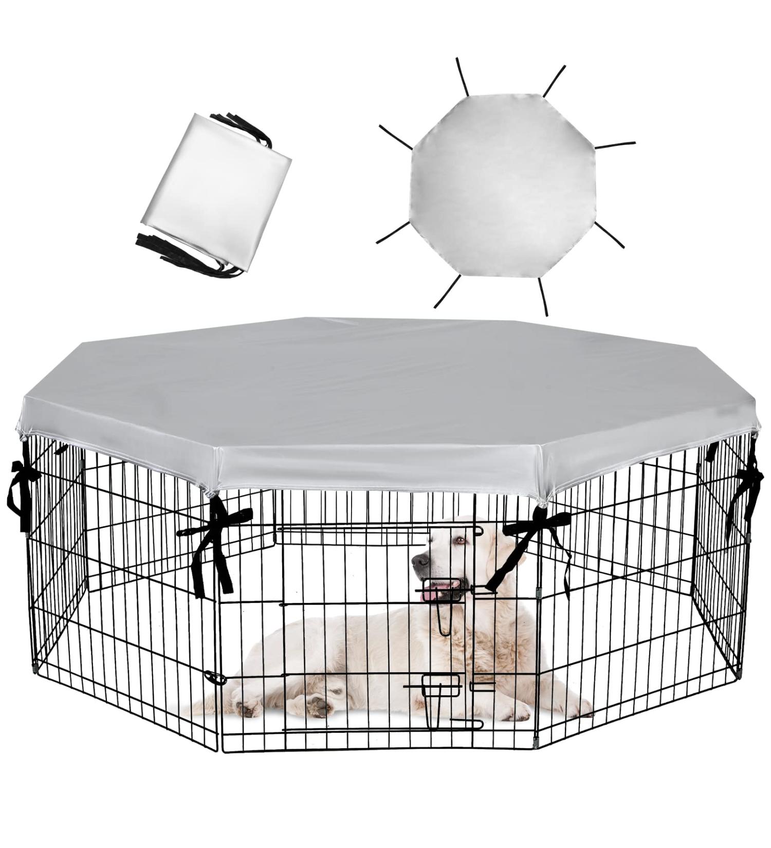 EXPAWLORER 24-Inch Dog Playpen Cover - Sun/Rain Proof Shade & Security for Outdoor Indoor Use - Fits 8 Panel Pet Playpen (Silver) - Buy Online on GoSupps.com