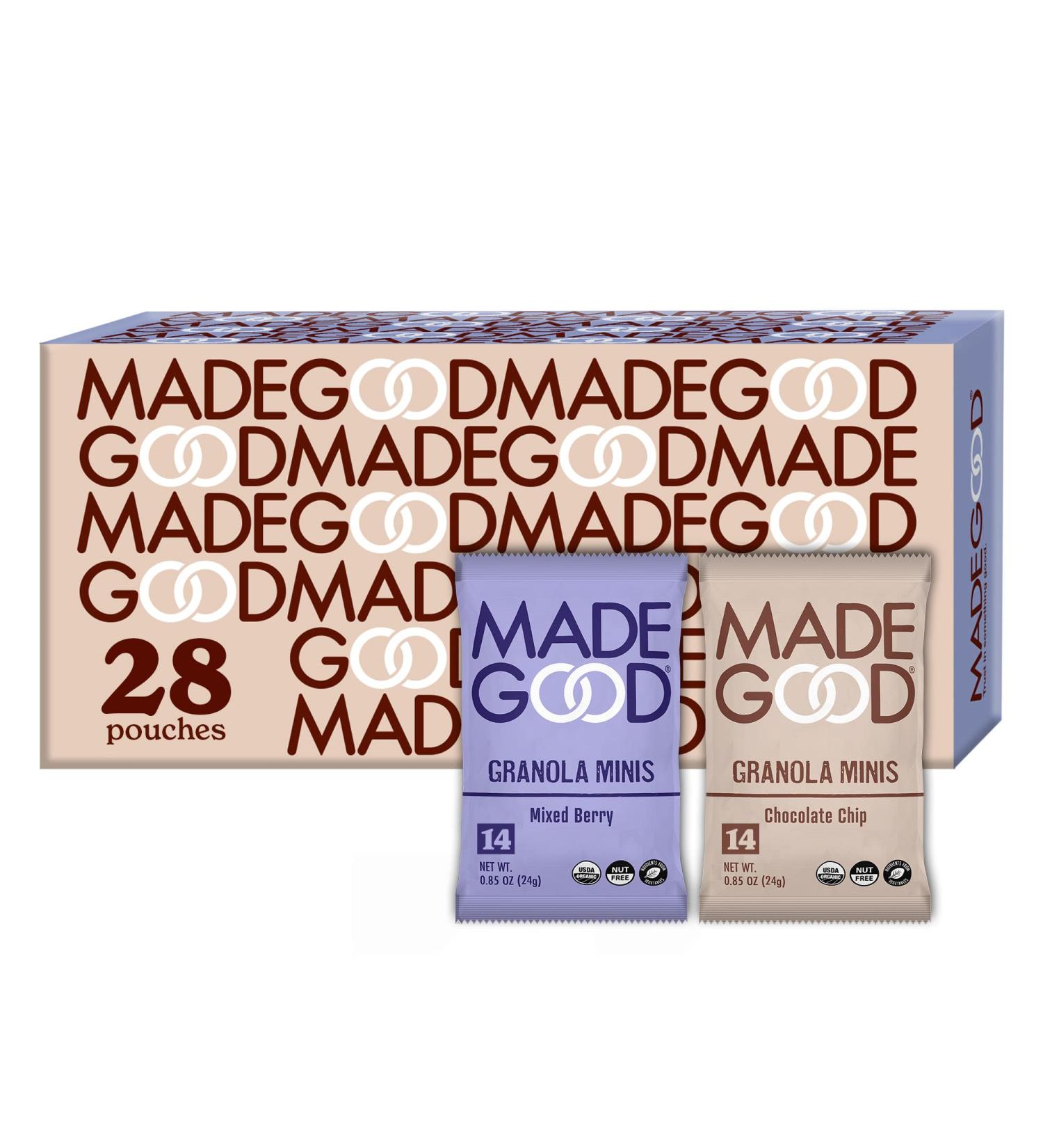 MadeGood Granola Minis 28 Bags: Organic Vegan Gluten-Free Nut-Free Snack Clusters - Chocolate Chip & Mixed Berry - Buy Online on GoSupps.com
