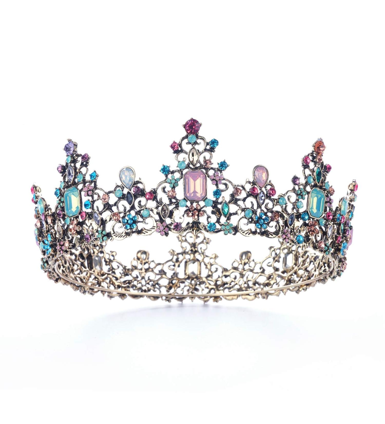 MR Mcrown Baroque Queen Crown for Women - Rhinestone Wedding Crown & Tiara for Costume Parties - Vintage Hair Accessory with Gemstones (Multicolor) - Buy Online on GoSupps.com