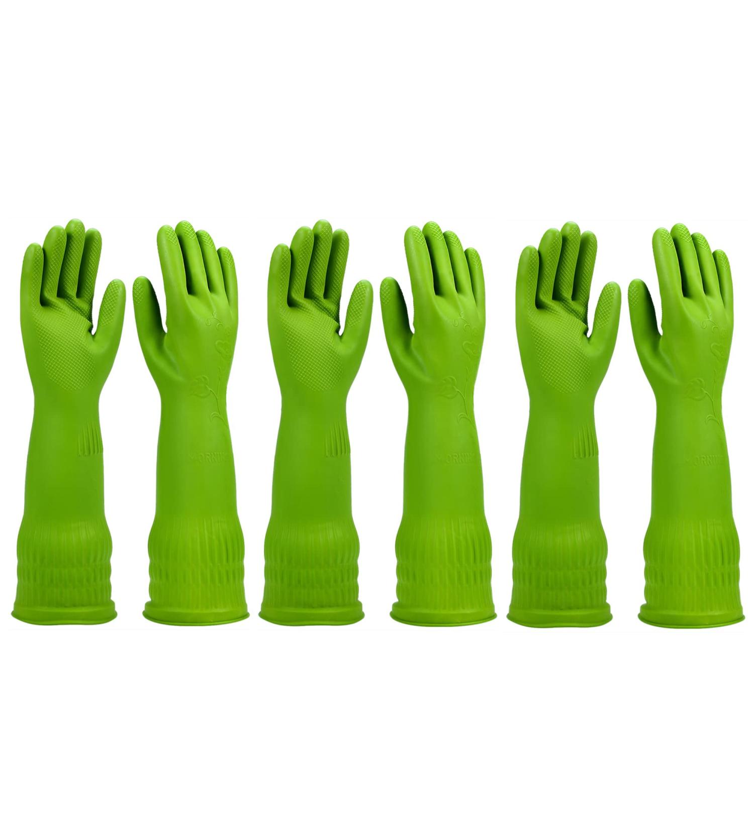 Wekiwgot Long Rubber Gloves - 3 Pairs Reusable & Waterproof for Kitchen Cleaning - Non-Slip Handle Ideal for Households - Buy Online on GoSupps.com