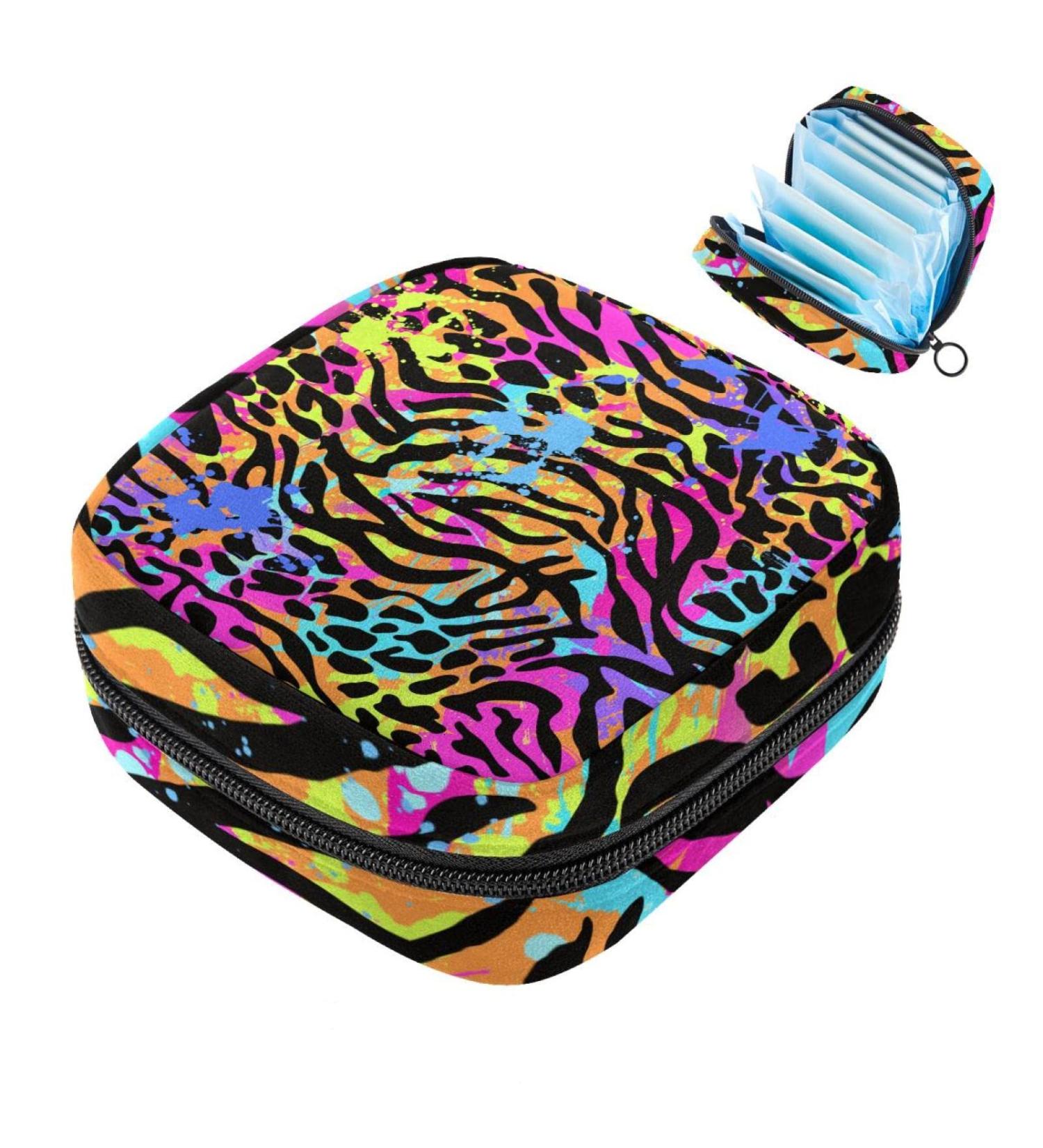 Colorful Animal Print Menstruation Pad Bag with Zipper Stylish Napkin & Tampon Storage for Women & Girls - Buy Online on GoSupps.com