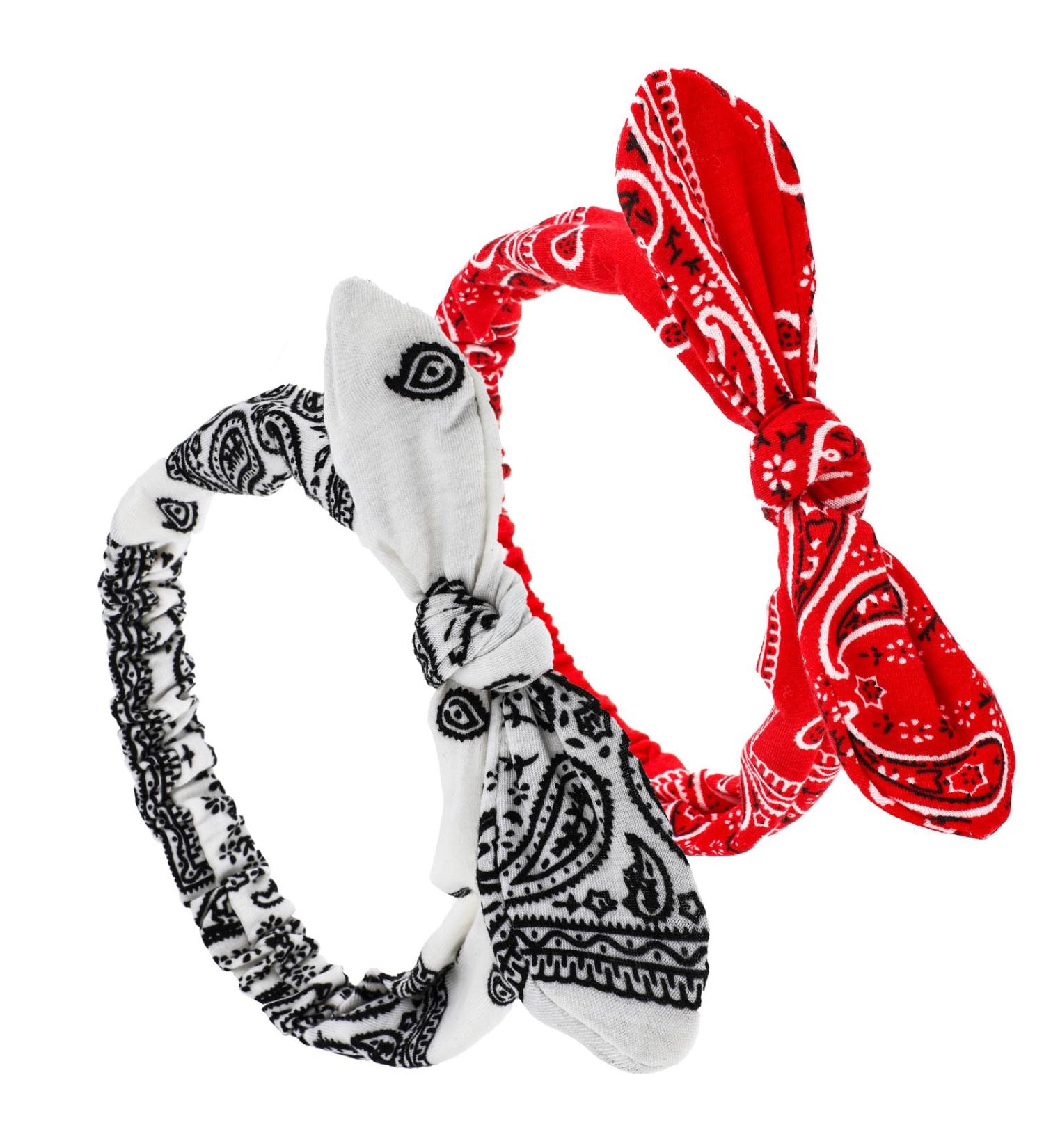 Prasacco 2 Pieces Bandana Headband for Women and Girls Knot Retro Print Headbands Elastic Headband Adjustable Headwrap Rabbit Ear Hairband Hair Accessories for Girls and Women (Red White) White/Red - Buy Online on GoSupps.com