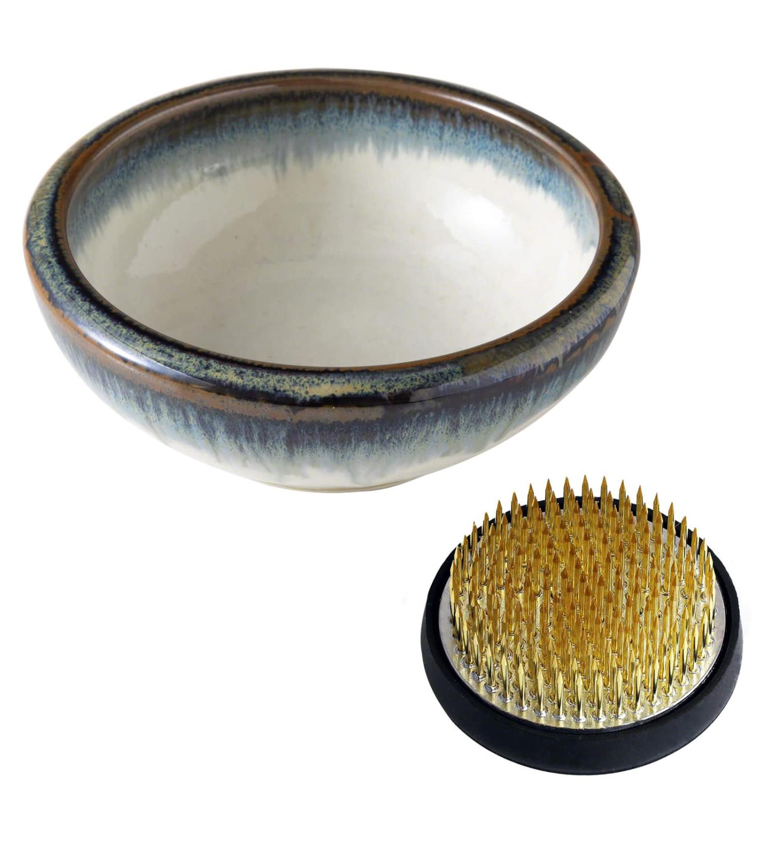 Wazakura Minoyaki Series Japanese Ikebana Essential Tool Kit - White & Blue Kenzan + Brass Kenzan - Floral Arranging Set - Buy Online on GoSupps.com