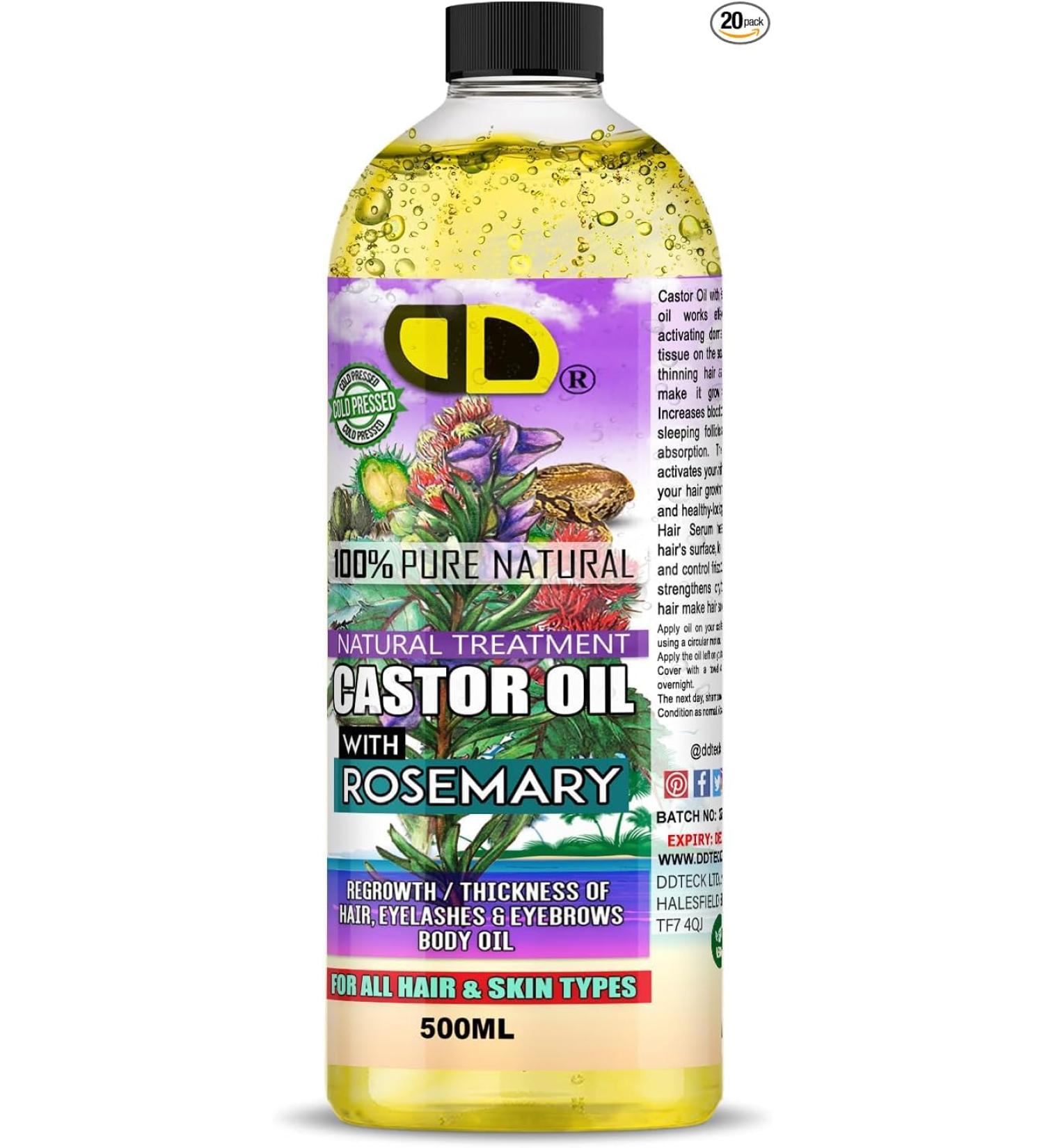 DD teck Organic pure castor oil with rosemary essential oil (ready to use) for hair growth scalp treatment eyelashes and eyebrows 50 ml