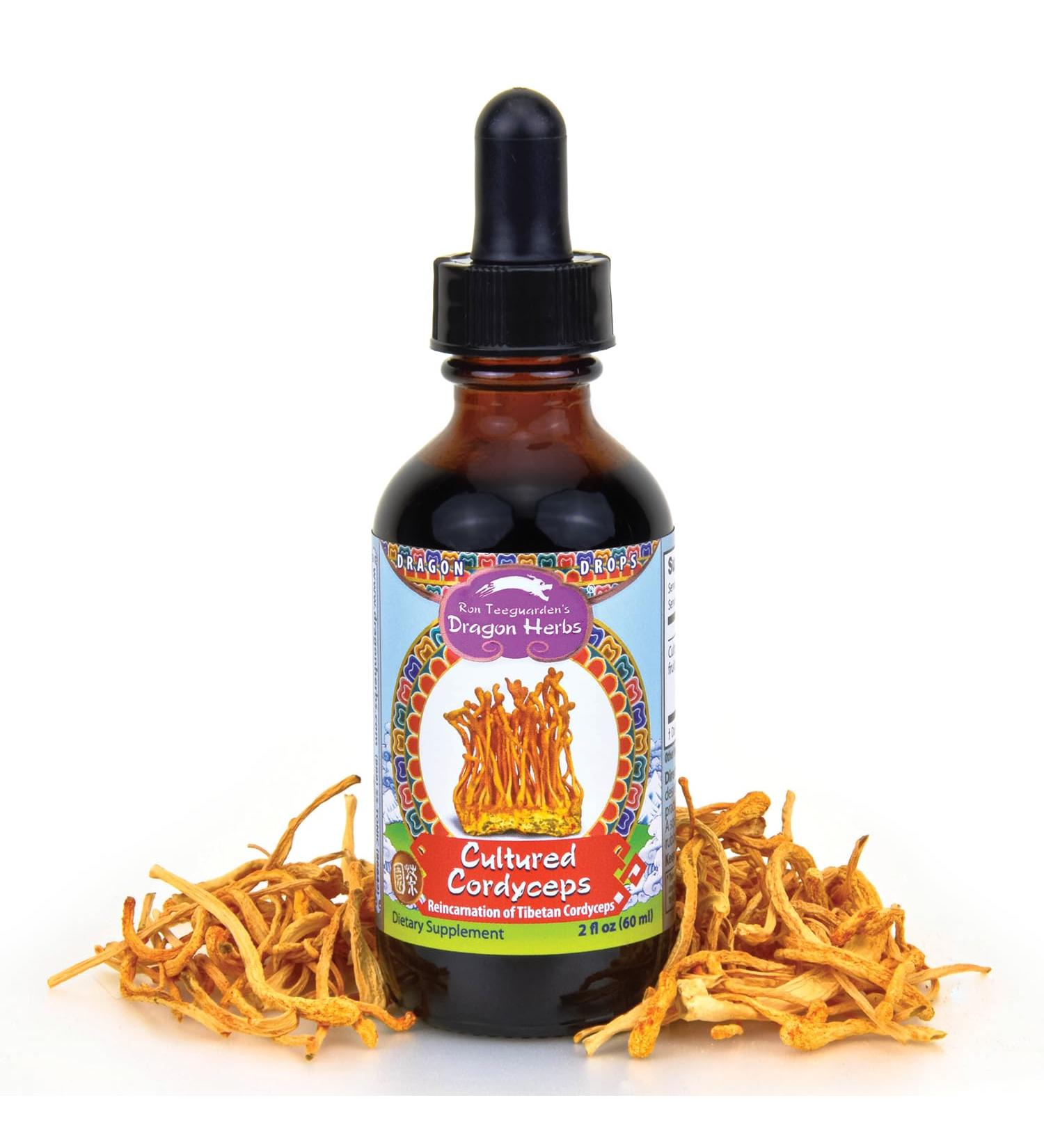 Dragon Herbs Cultured Cordyceps Drops Tibetan Wild Strain Mushroom Supplement Deep Rejuvenation Lung & Brain Power Stamina Triple Extractions Cordycepin Vegetarian 2 fl oz 60ml Tincture - Buy Online on GoSupps.com