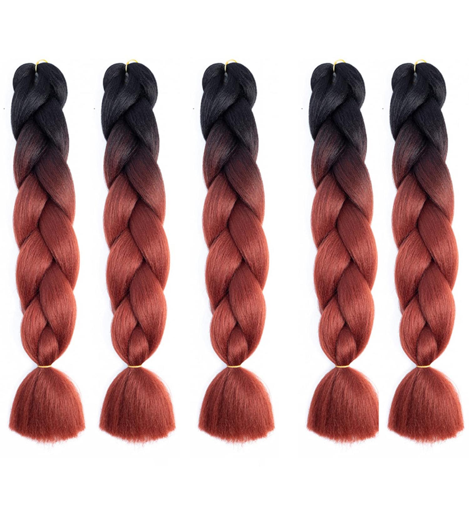 Melisay 5 Packs Jumbo Braids Hair - 24 Ombre Kanekalon Extensions | Afro Hair for Box Braids - Black to Red Brown - Buy Online on GoSupps.com