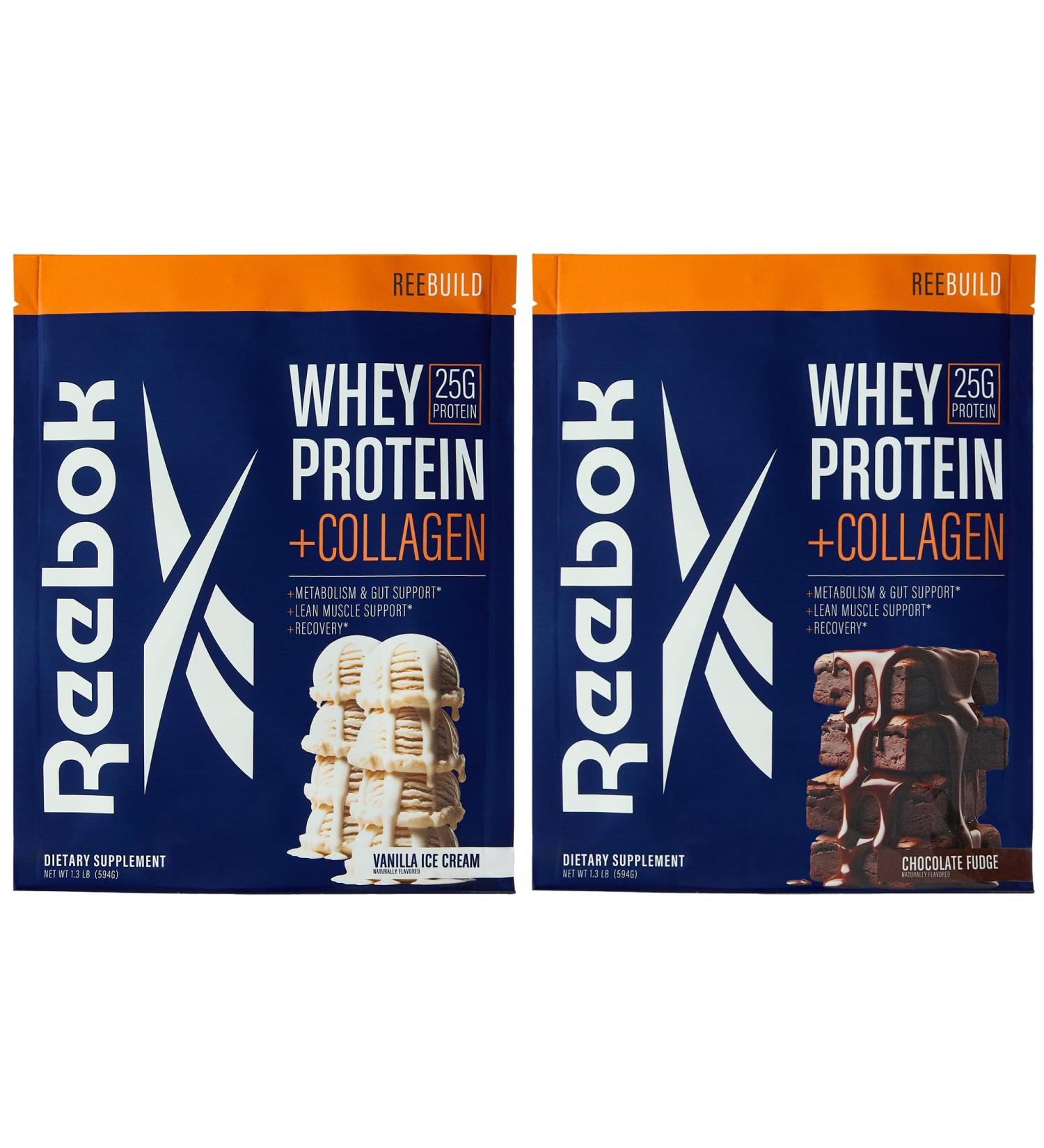 Reebok REEBuild Whey Protein + Collagen Bundle | Vanilla Ice Cream & Chocolate Fudge | 25G Protein Joint Health | Complete Protein System | Multi-Flavor Bundle - Buy Online on GoSupps.com