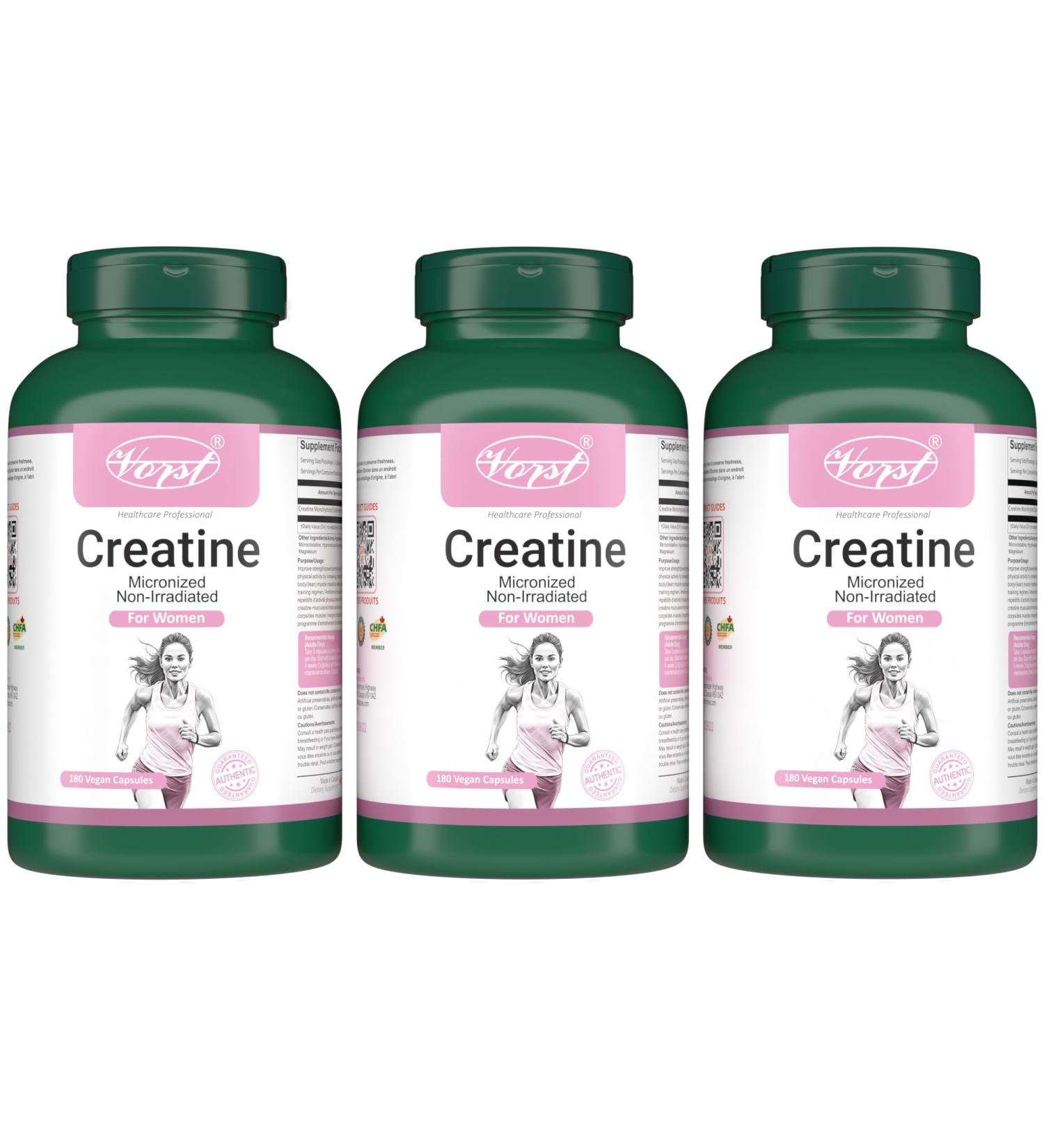 VORST Creatine Supplement for Women 3 x 180 Vegan Capsules | Monohydrate Micronized Non Irradiated | Pills for Adults of All Ages | 3 Bottles 540 count (Pack of 1) - Buy Online on GoSupps.com