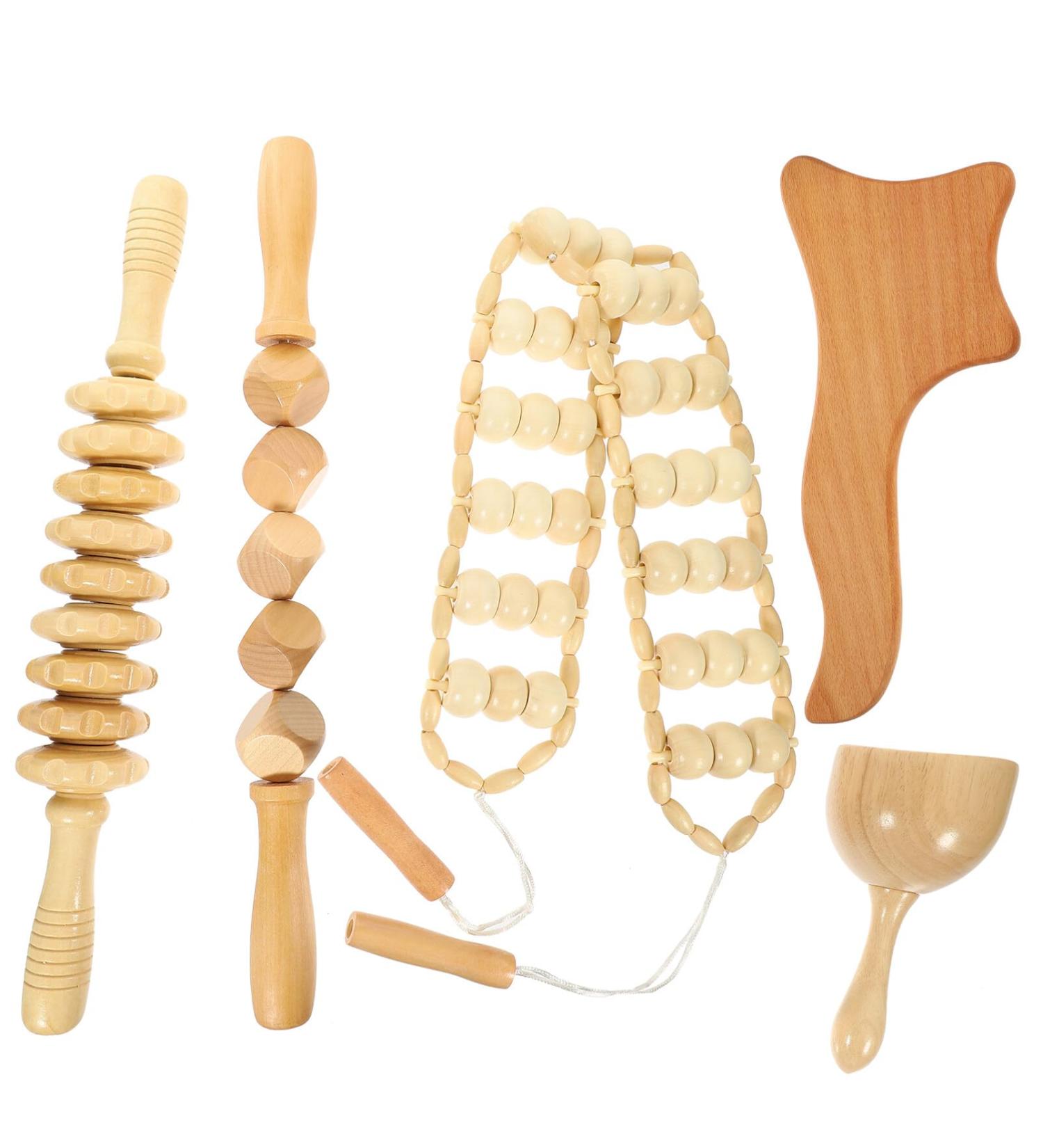 Lalafina 5st massage device from beech manual lymphatic massage set acupuncture massage massage Madera para masajes reductores wooden lymphatic drainage tool guasha-comb body wood massage comb
