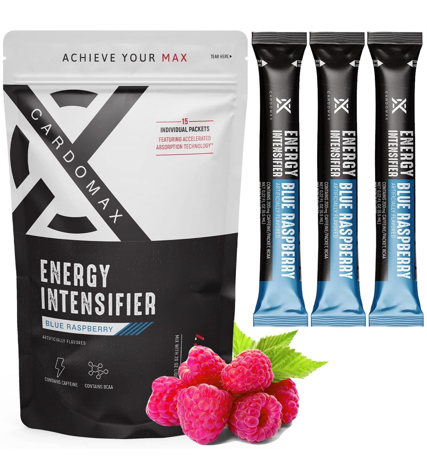 Energy Intensifier - Liquid Energy Booster with 200mg Caffeine BCAA 100% Vitamin B12 B6 B3 - Keto-Friendly Vegan Sugar-Free Zero Calories - Blue Raspberry Flavor - Buy Online on GoSupps.com