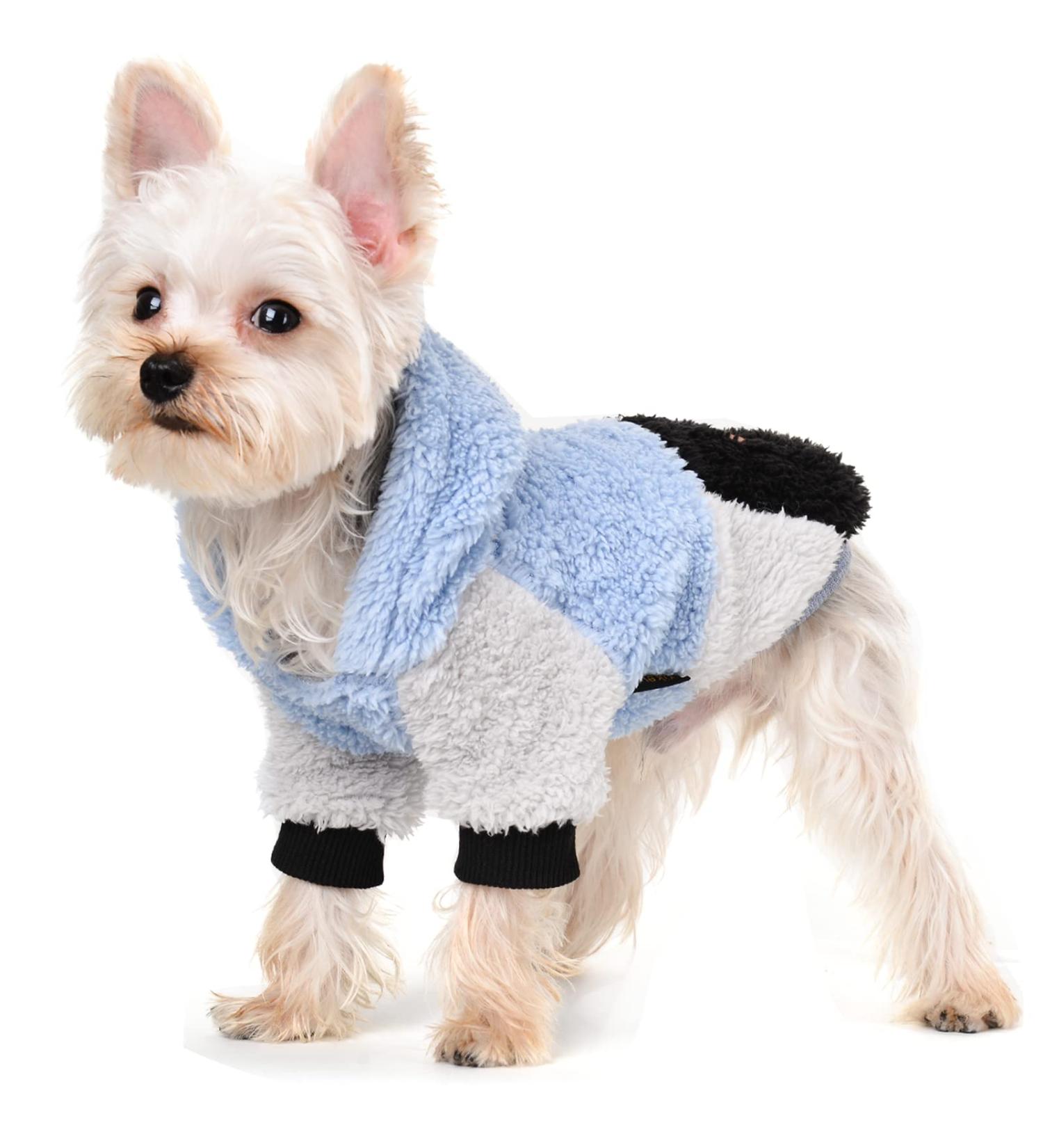 Small Light Blue Fleece Dog Hoodie Sweater for Chihuahua Yorkie Teacup Dog - Warm Winter Clothes for Small Dogs - Pet Coat Cat Apparel Outfit - Buy Online on GoSupps.com