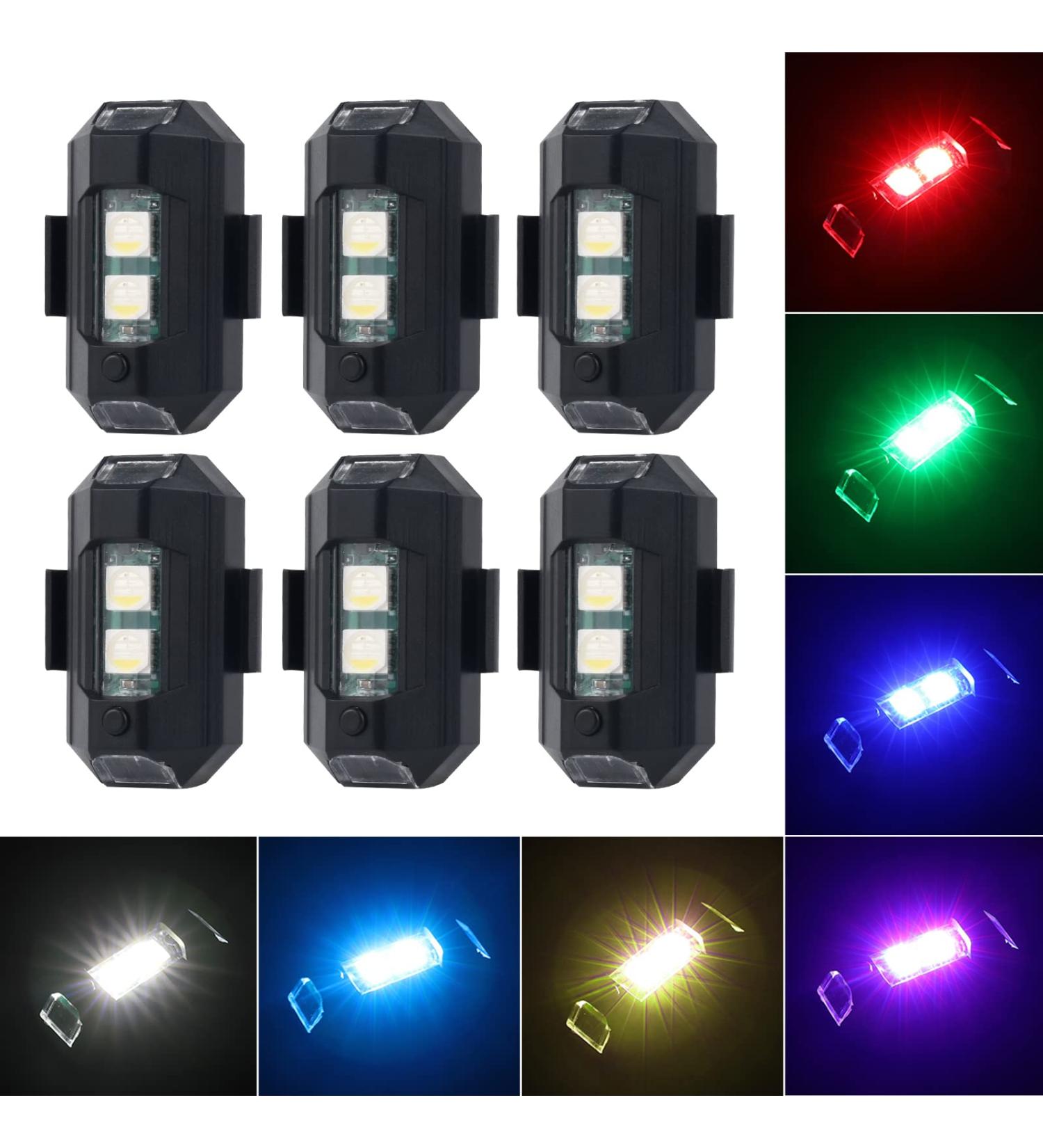 LECART 6 Pcs Rechargeable LED Aircraft Strobe Lights | 7 Colors Anti Collision Light for Motorcycle, Car, E-Bike, Drone, RC Boat, Bicycle - Buy Online on GoSupps.com