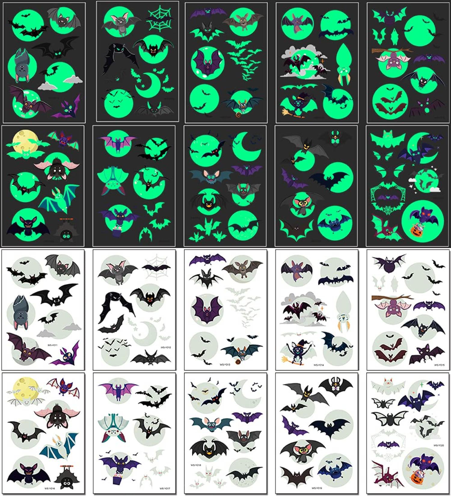 Halloween Temporary Tattoo Kit - 100 PCS Glow in the Dark Body Stickers | Luminous Face Fake Tattoos for Monster & Vampire Costumes - 3D Makeup Party Favors for Kids & Adults - Buy Online on GoSupps.com