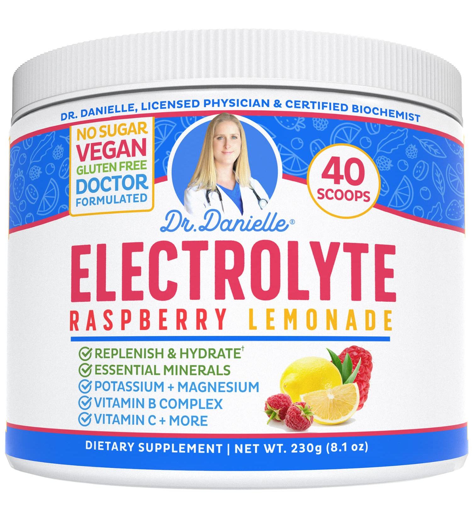 Dr. Danielle's Original Electrolyte Powder - Hydration Drink Mix Supplement - Boosts Energy & Keto-Friendly - No Maltodextrin & Sugar Free - Raspberry Lemonade Flavor - Buy Online on GoSupps.com