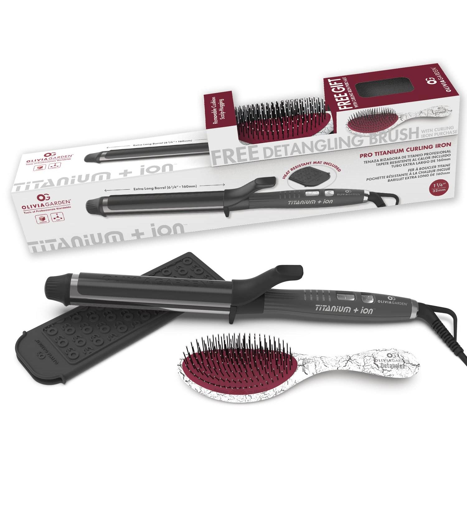 Olivia Garden Titanium + Ion Curling Iron - Dual Voltage | Heat Mat & Limited Edition Brush Included | High Performance Styling Tool - Buy Online on GoSupps.com