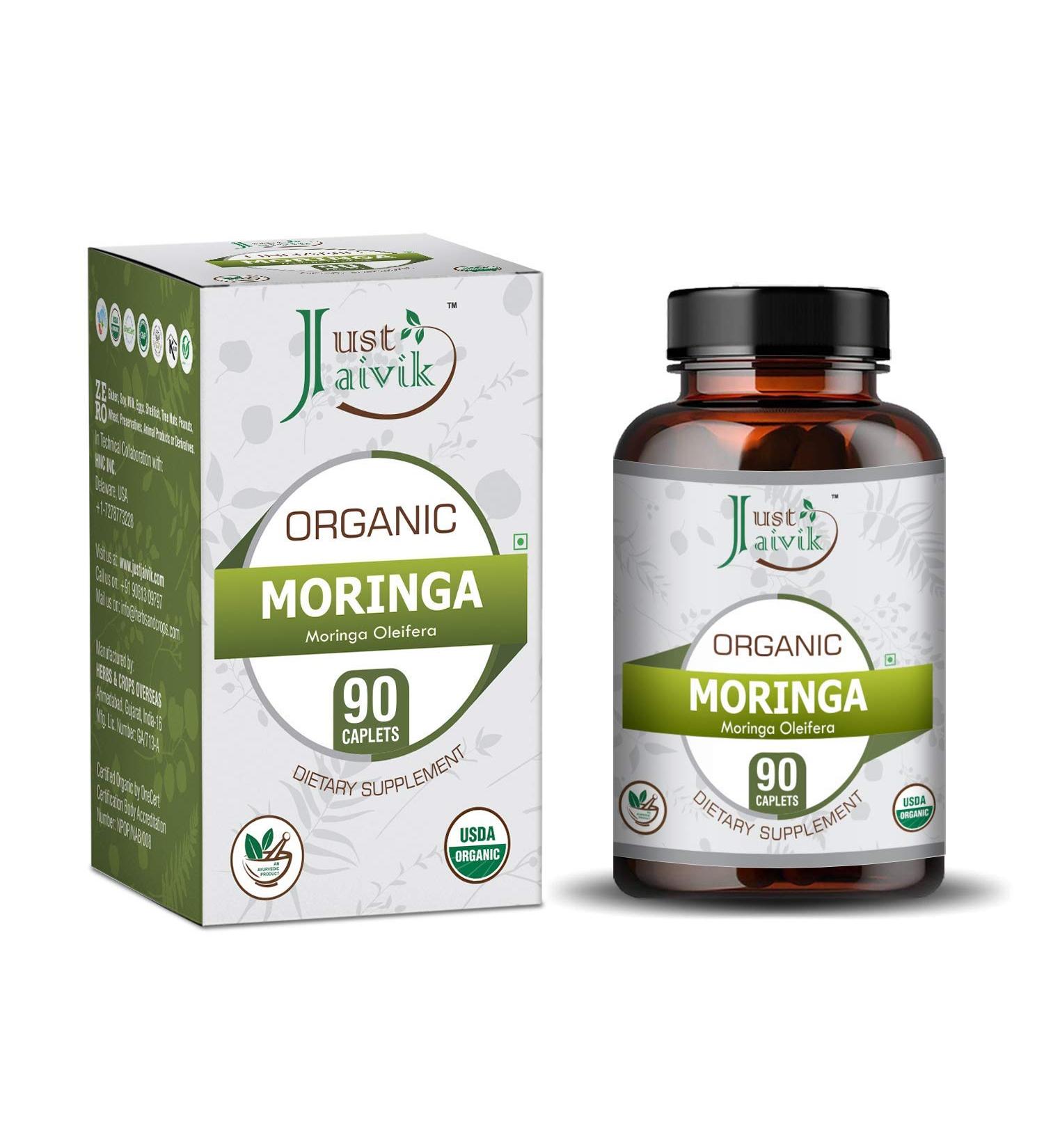Just Jaivik Organic Moringa (Moringa Oleifera)/ Moringa Drumstick Tablets As Dietary Supplements - 750mg (90 Tablets) | Essential Nutrition | Natural Source of Vitamins