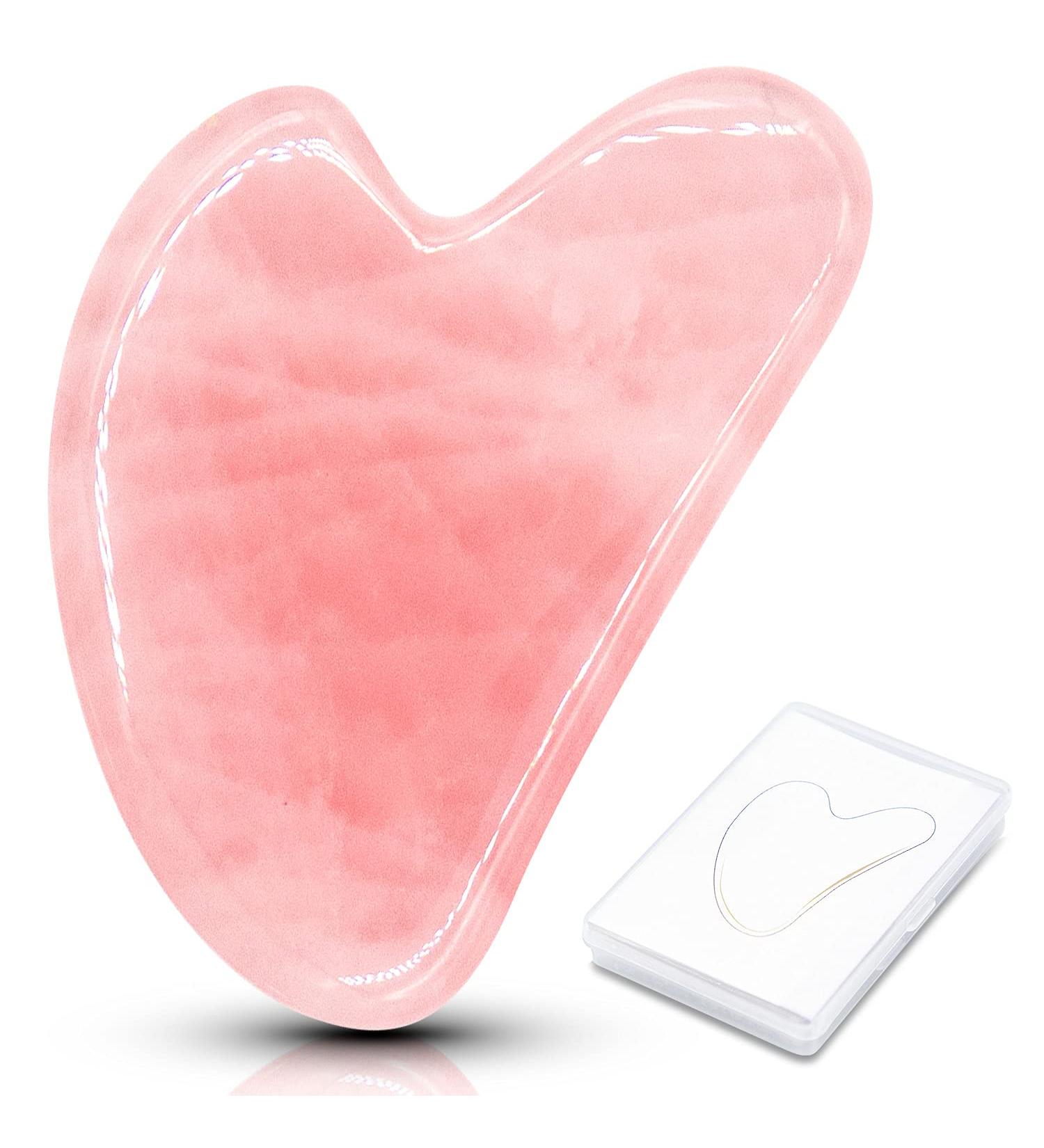 Premium Rose Quartz Gua Sha Tool | Natural Jade Facial Massage Stone for Anti-Aging | Heart Shape Skincare Tool - Buy Online on GoSupps.com