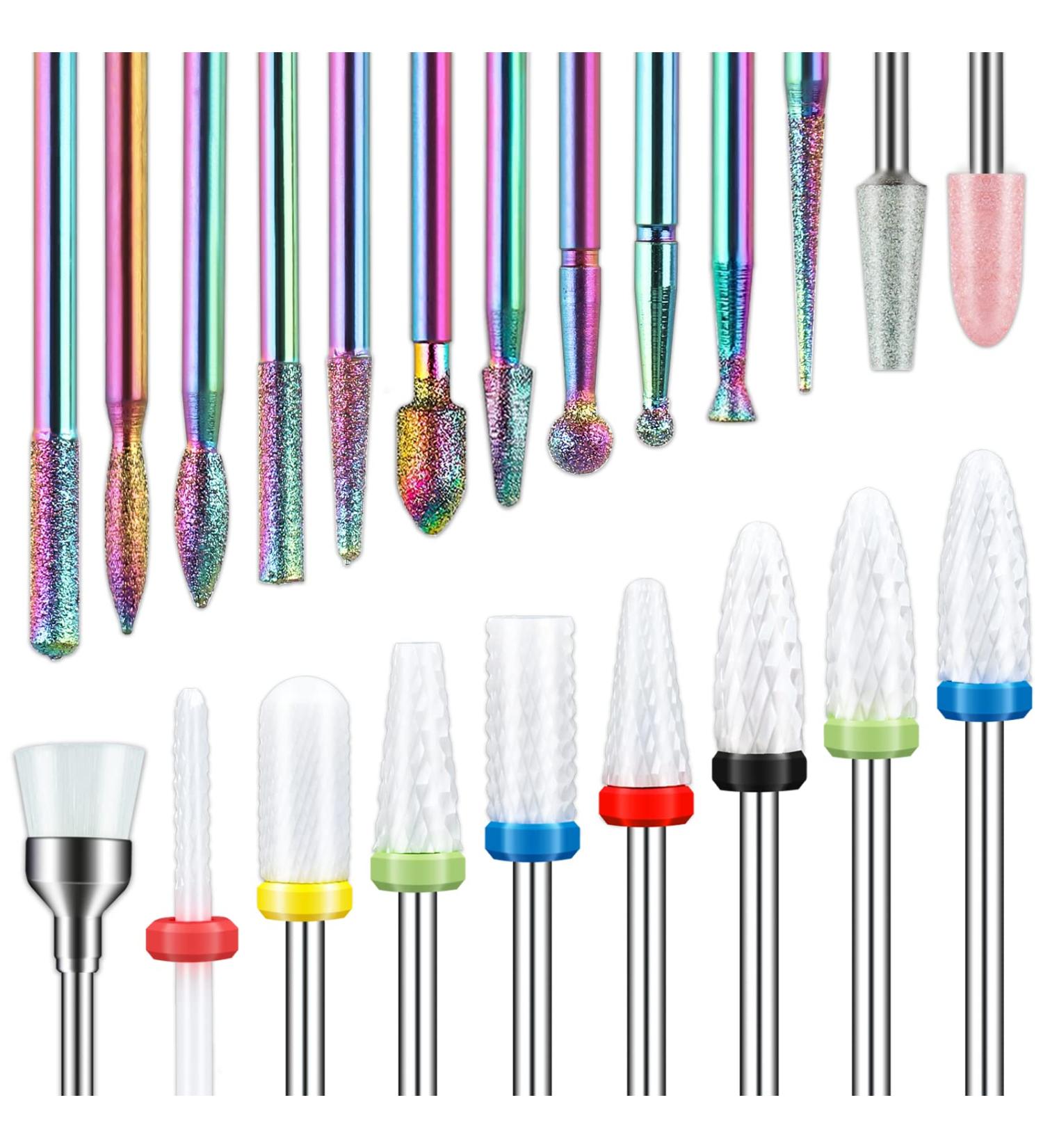 22Pcs Nail Drill Bits Set - Ceramic, Diamond & Carbide Bits for Electric Manicure Pedicure - Buy Online on GoSupps.com
