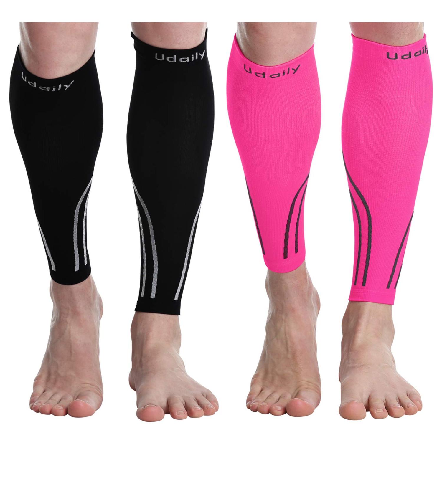 Udaily Calf Compression Sleeves (20-30mmhg) - Shin Splint & Calf Pain Relief - 2 Pairs (Black Pink) - M (Calf 12.5-15) - Buy Online on GoSupps.com