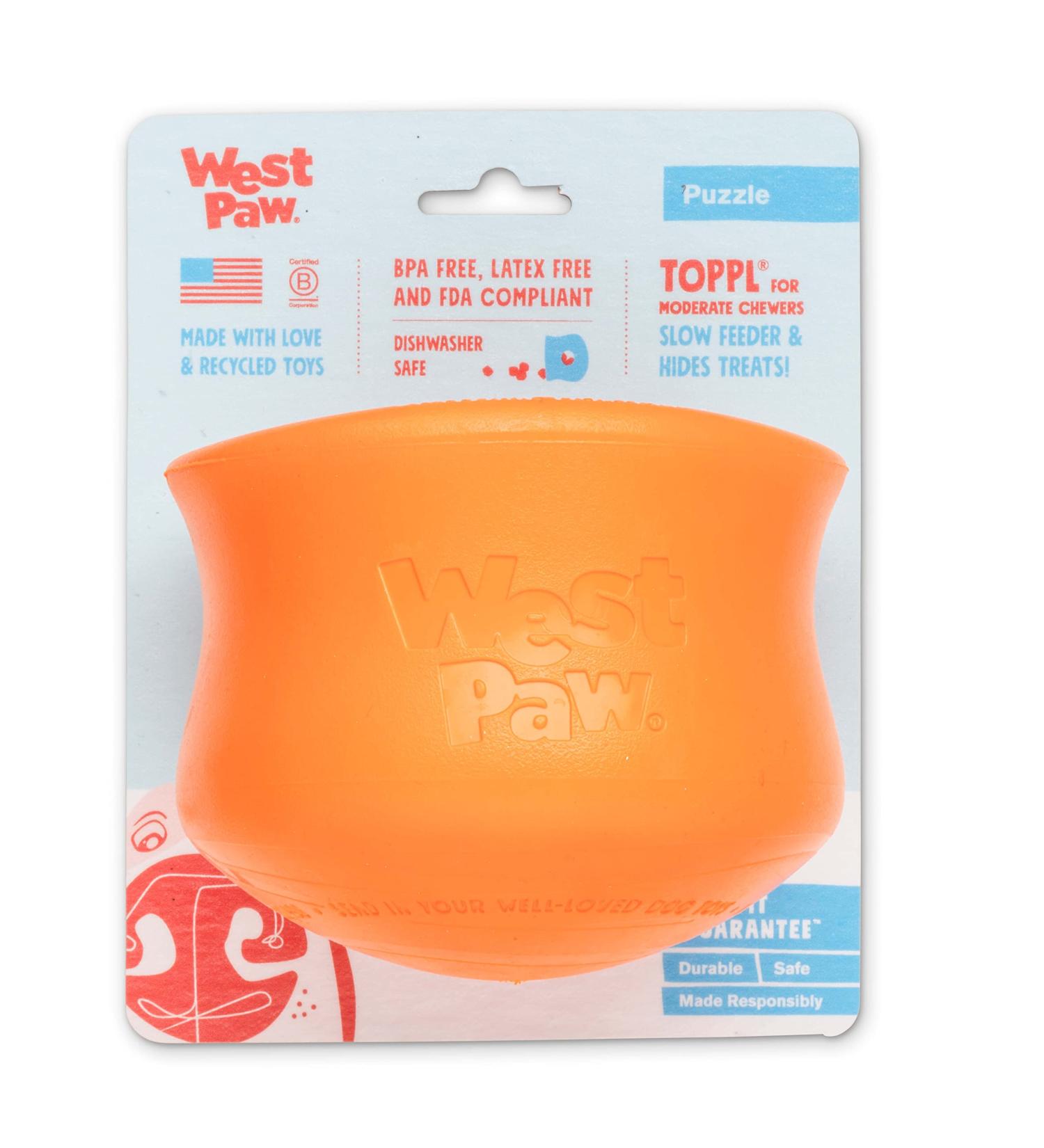 West Paw Zogoflex Toppl Dog Toy Puzzle - Interactive K9 Toy for Moderate Chewers - XL Tangerine - Holds Treats & Dry Food - Buy Online on GoSupps.com