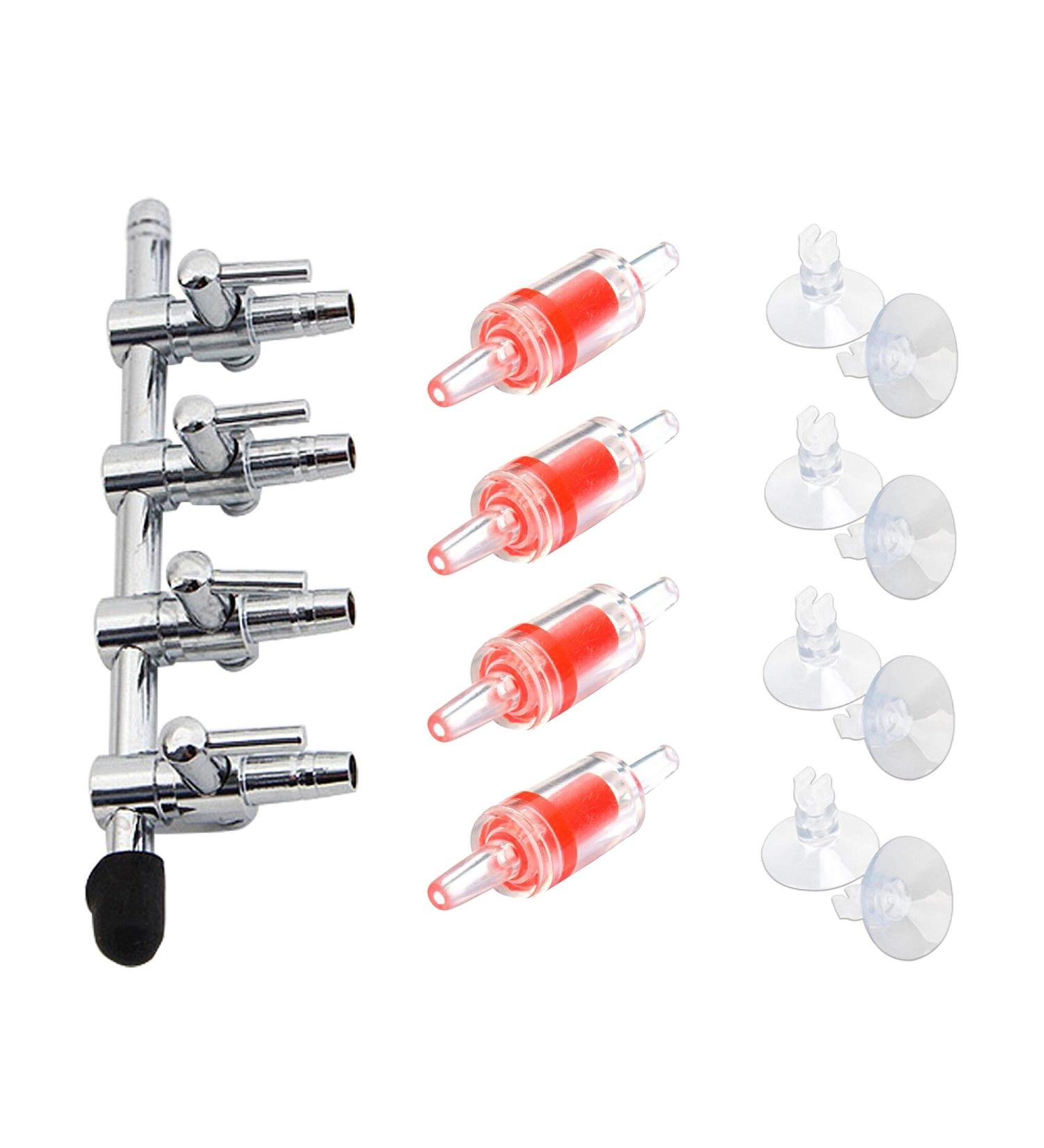 Bornfeel 13-in-1 Aquarium Valve Set 4-Way Air Distributor 4 Check Valves & 8 Suction Cups for 4/6mm Hose Air Pump - Buy Online on GoSupps.com