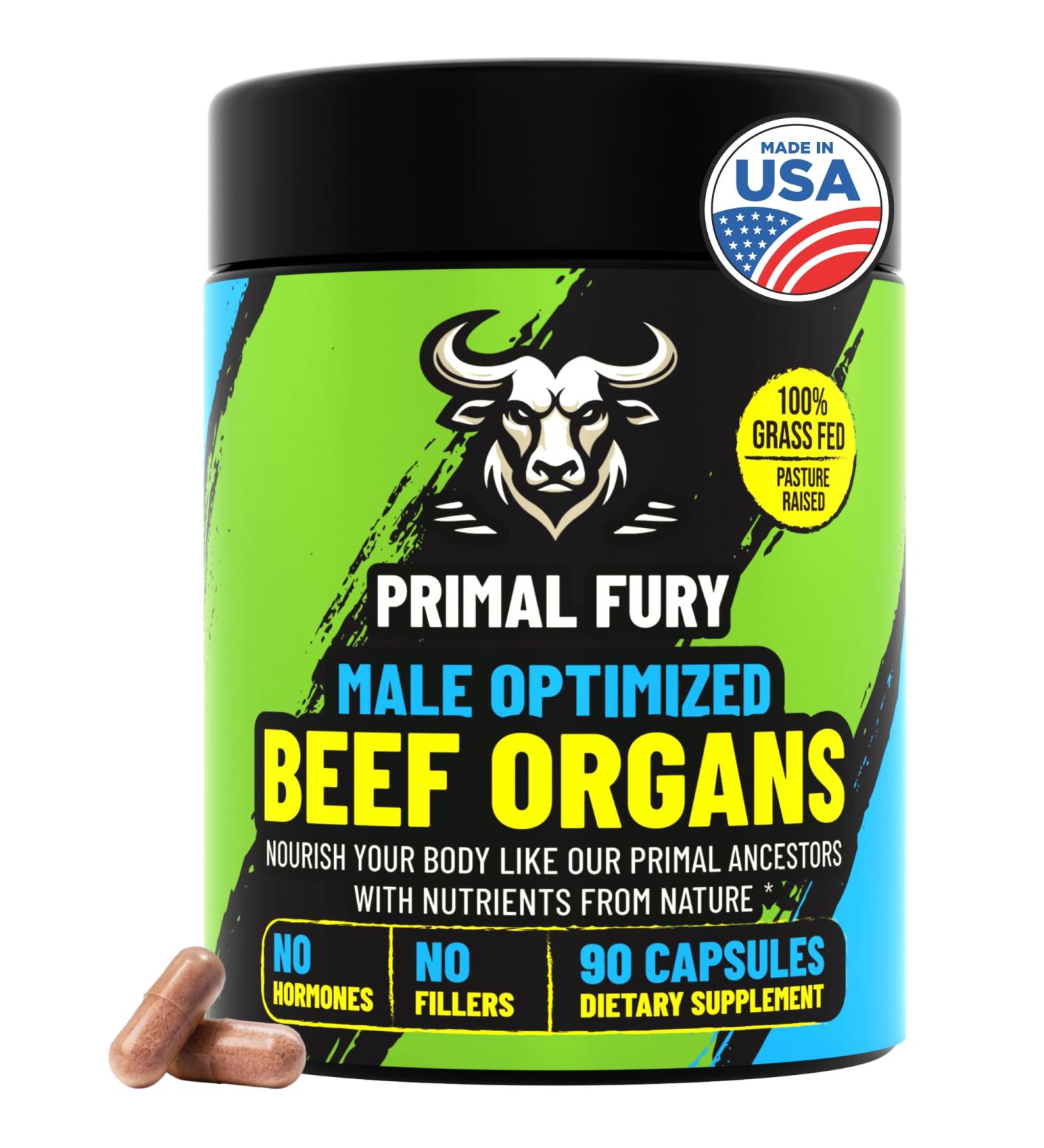 Grass Fed Beef Organ Supplement for Men - Male Optimization Pills - 6 Vital Beef Organs to Drive Prostate Health & Peak Performance Made in USA 90 Capsules 90 Count - Buy Online on GoSupps.com