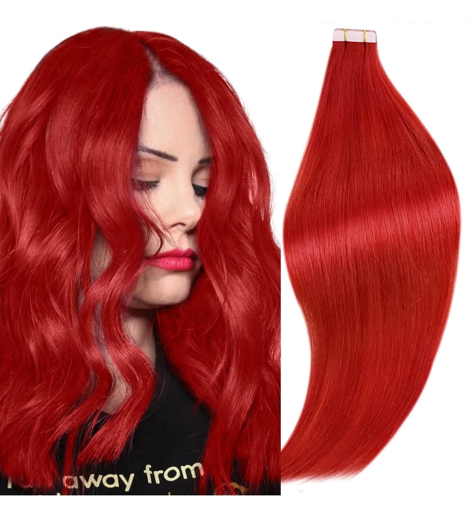 RUNATURE 22 Inch Red Human Hair Tape in Extensions - Real Human Hair, Straight, 25g - Buy Online on GoSupps.com