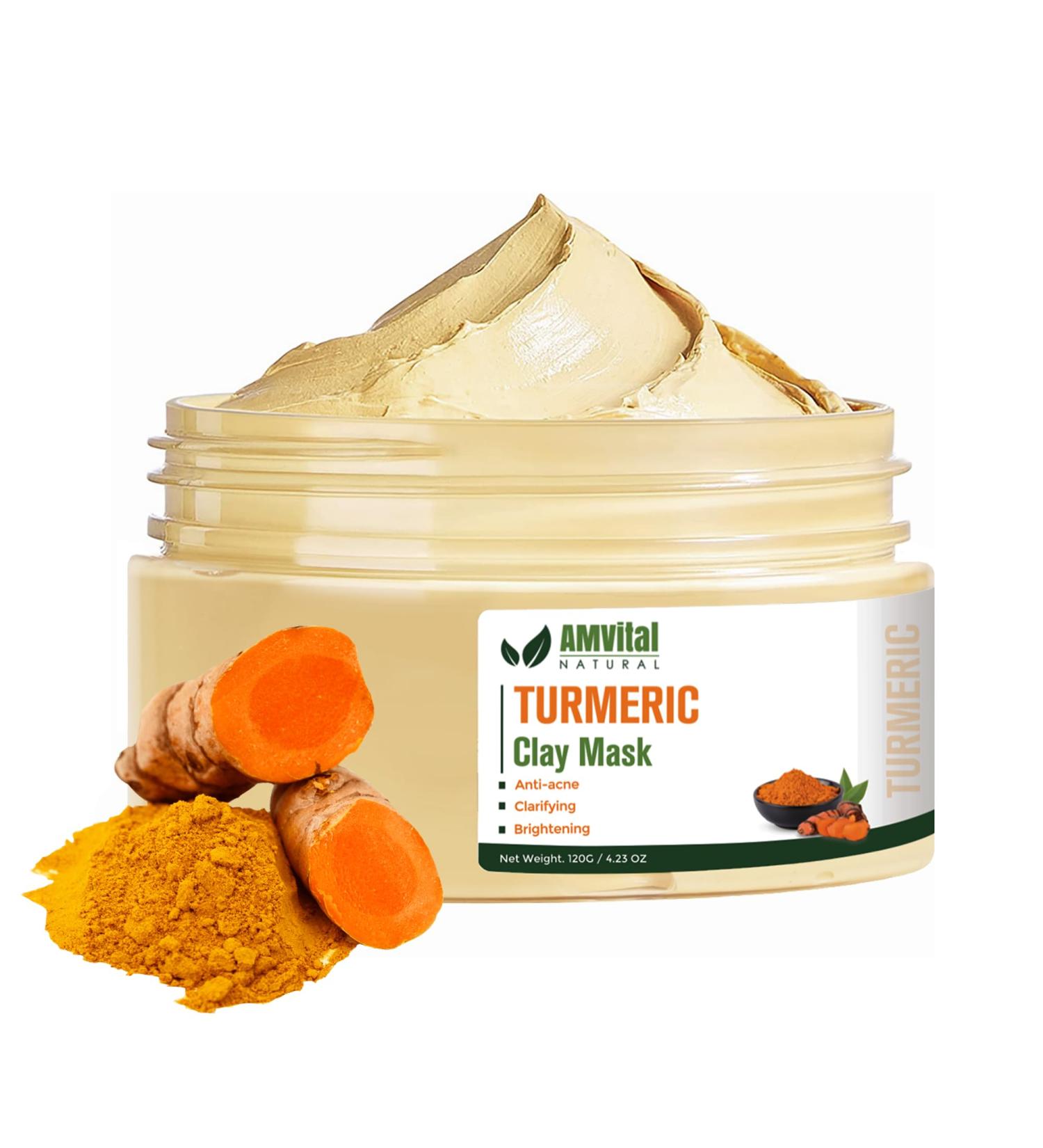 Turmeric Face Mask | Clay Mask with Vitamin C for Acne & Dark Spots | Hydrating Anti-Aging Skin Care - Buy Online on GoSupps.com