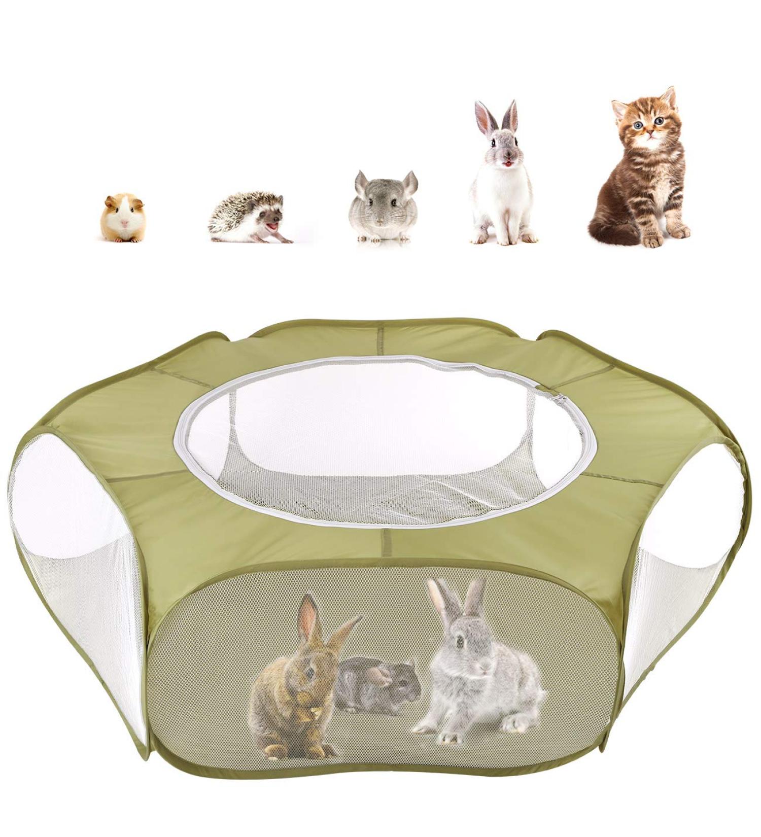 Pawaboo Small Animals Playpen - Waterproof Pet Cage Tent with Breathable Cover, Indoor/Outdoor Fence for Small Pets - Avocado Green - Buy Online on GoSupps.com