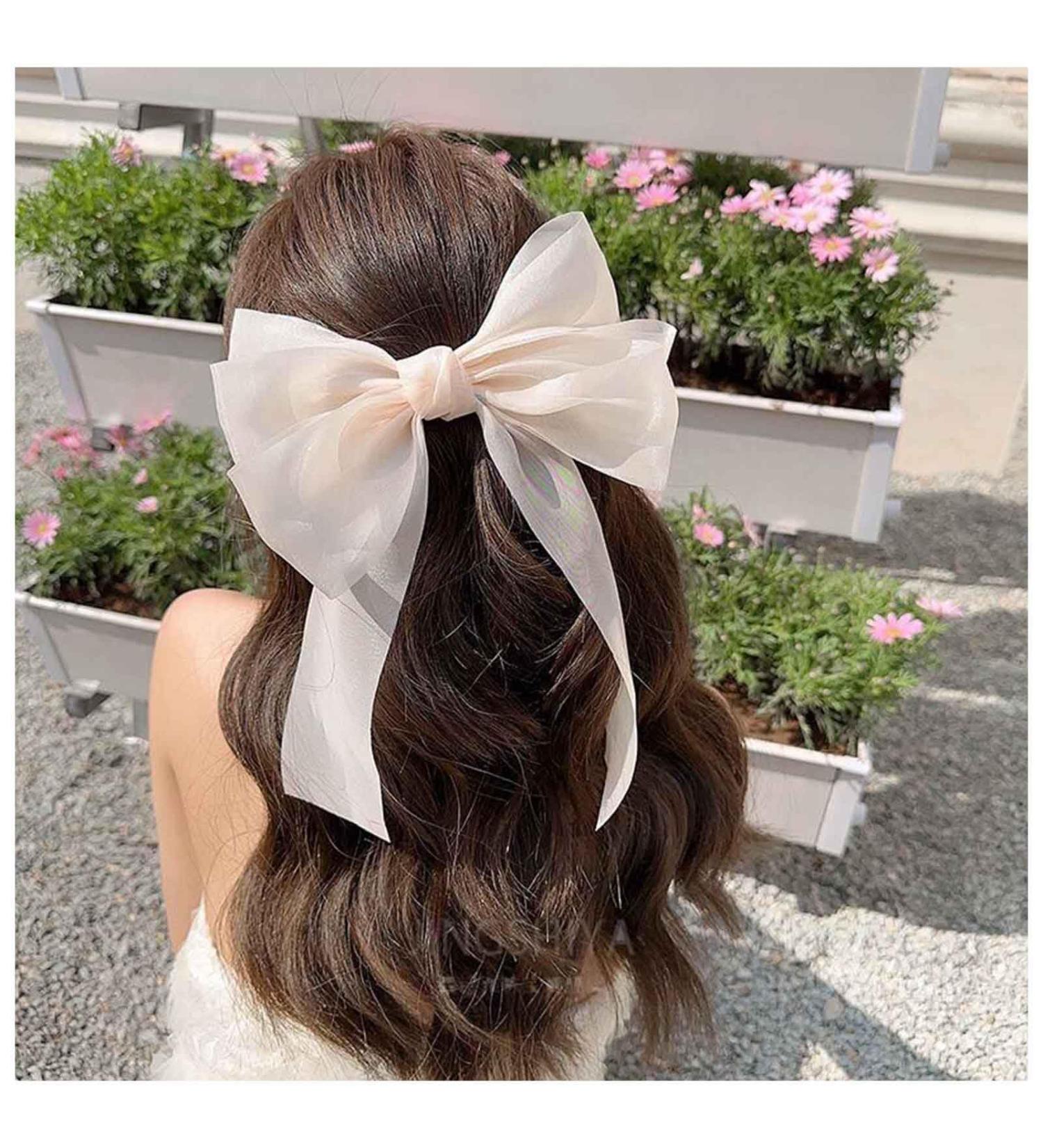 Inilbran Vintage Silk Bow Hair Clips Long Silk Satin Bow Hair Barrettes French Chiffon Hair Clip Barrette Long Silk Ribbon Bow Hair Clips Headpiece Large Silky Bow Hair Accessories for Women Champagne - Buy Online on GoSupps.com