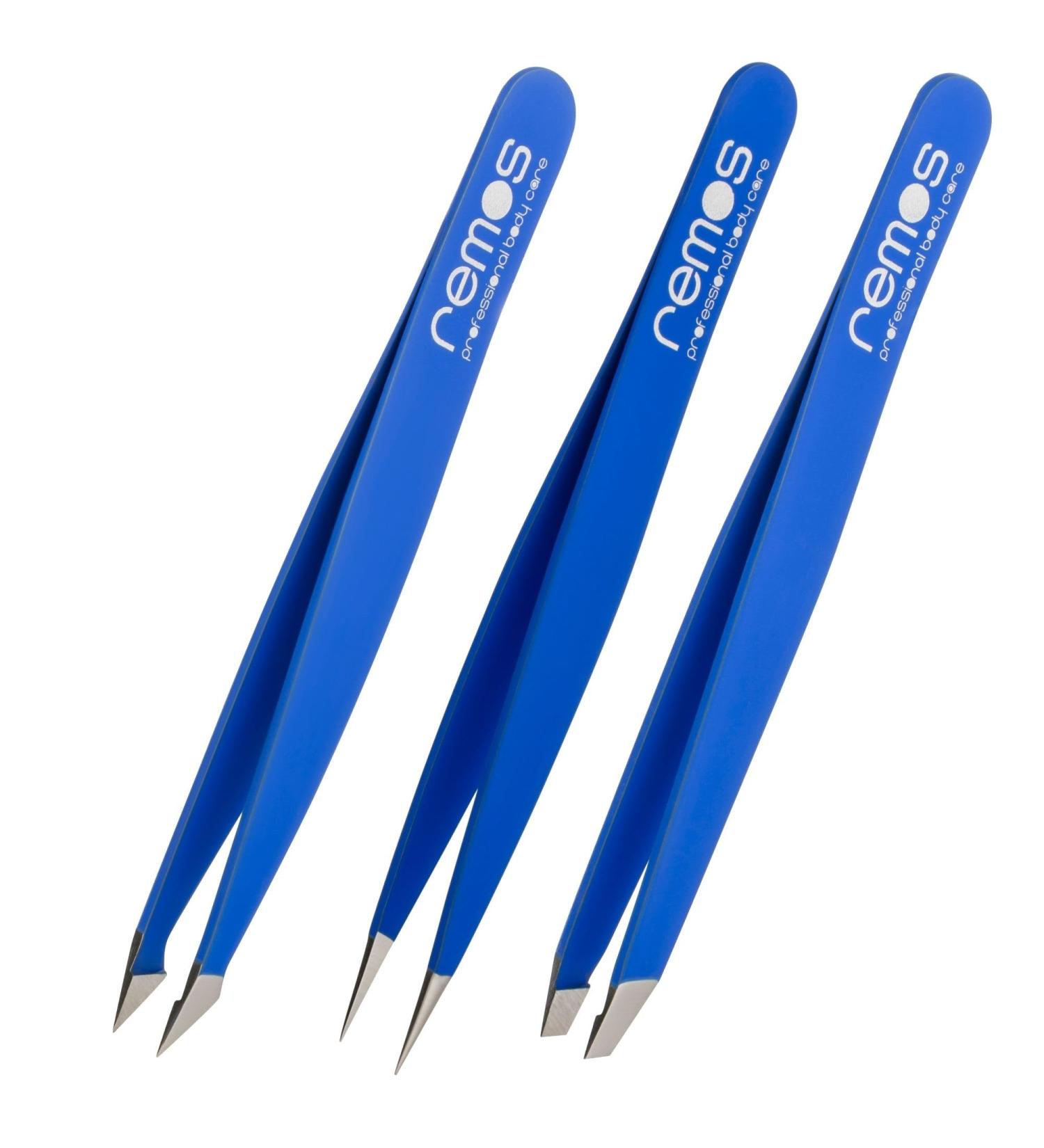 REMOS 3-Piece Tweezers Set - Eyebrow Splinter & Combination Tweezers in Dark Blue - Perfect for Precision Grooming - Buy Online on GoSupps.com